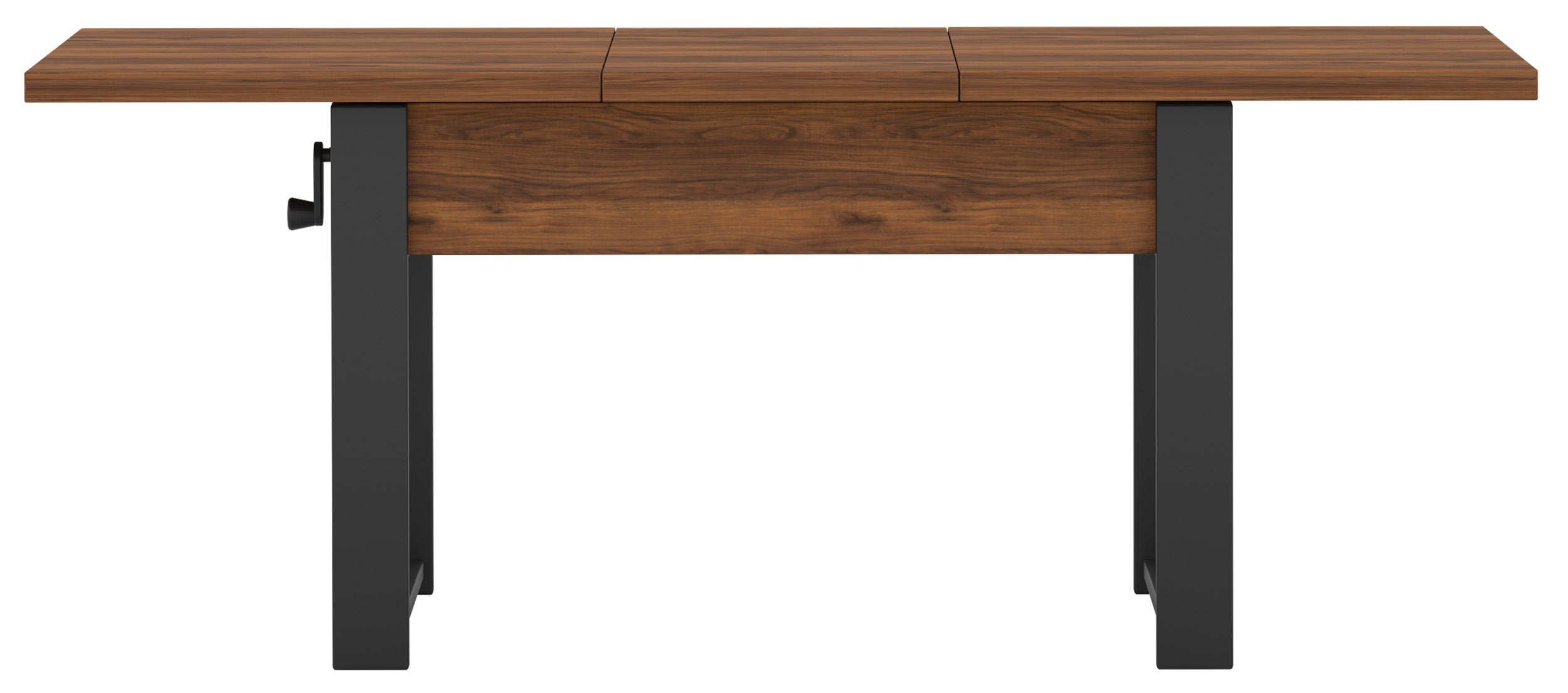 Ausziehbarer Couchtisch Hugo 120(157)x67 cm in Warmia-Nussbaum mit schwarzen Beinen