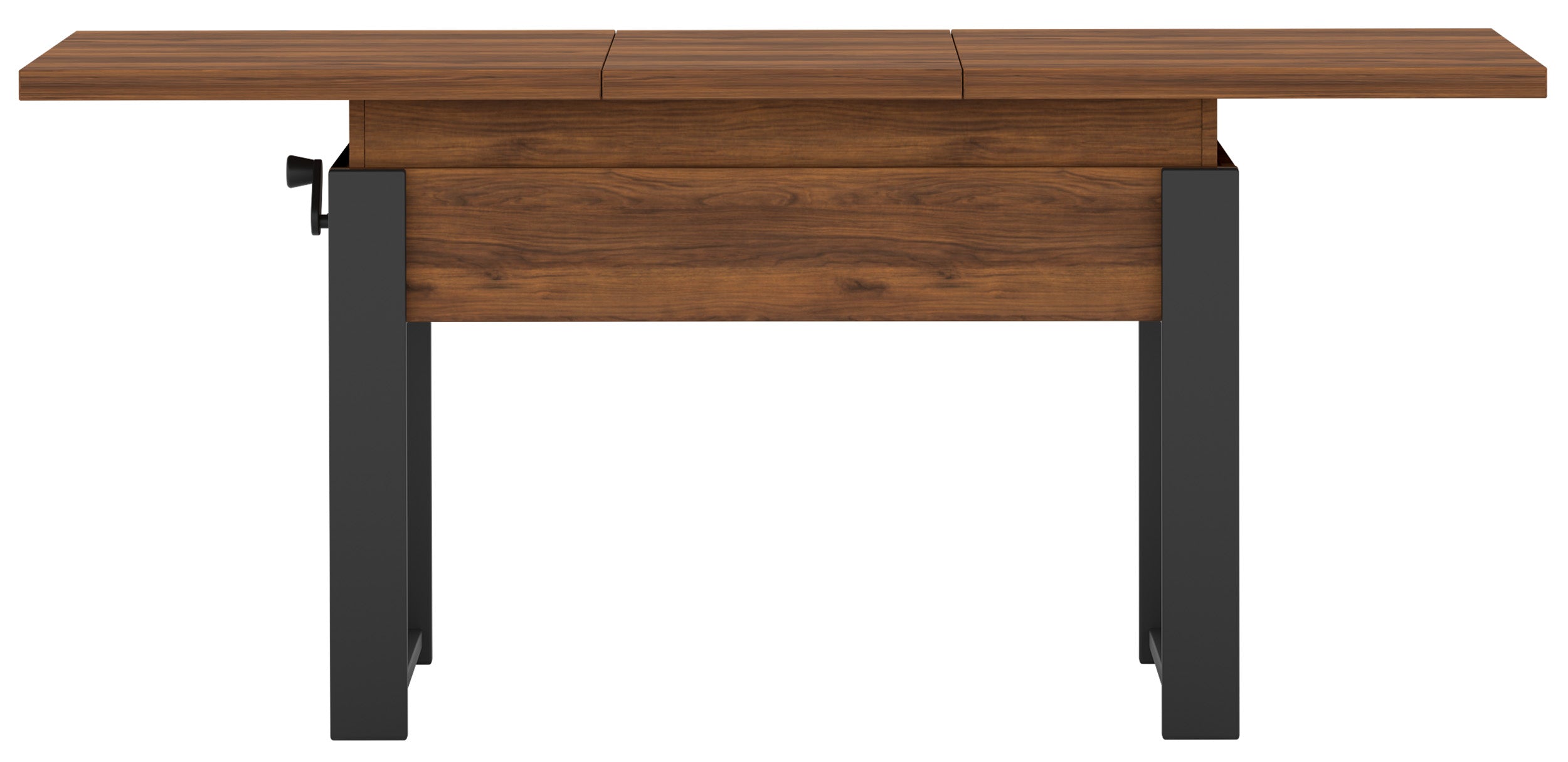 Ausziehbarer Couchtisch Hugo 120(157)x67 cm in Warmia-Nussbaum mit schwarzen Beinen