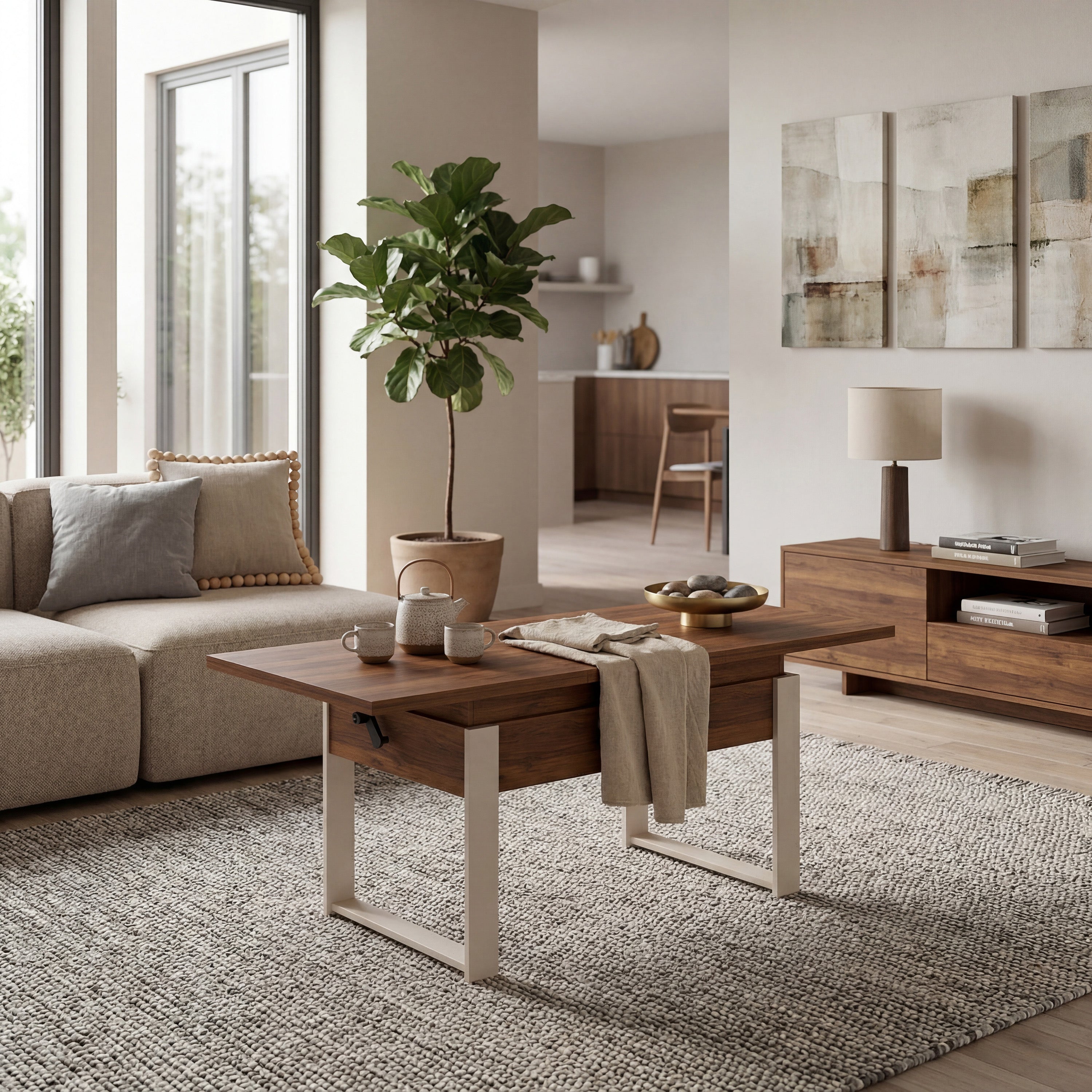 Ausziehbarer Couchtisch Hugo 120(157)x67 cm in Warmia-Nussbaum mit Kaschmir-Beinen