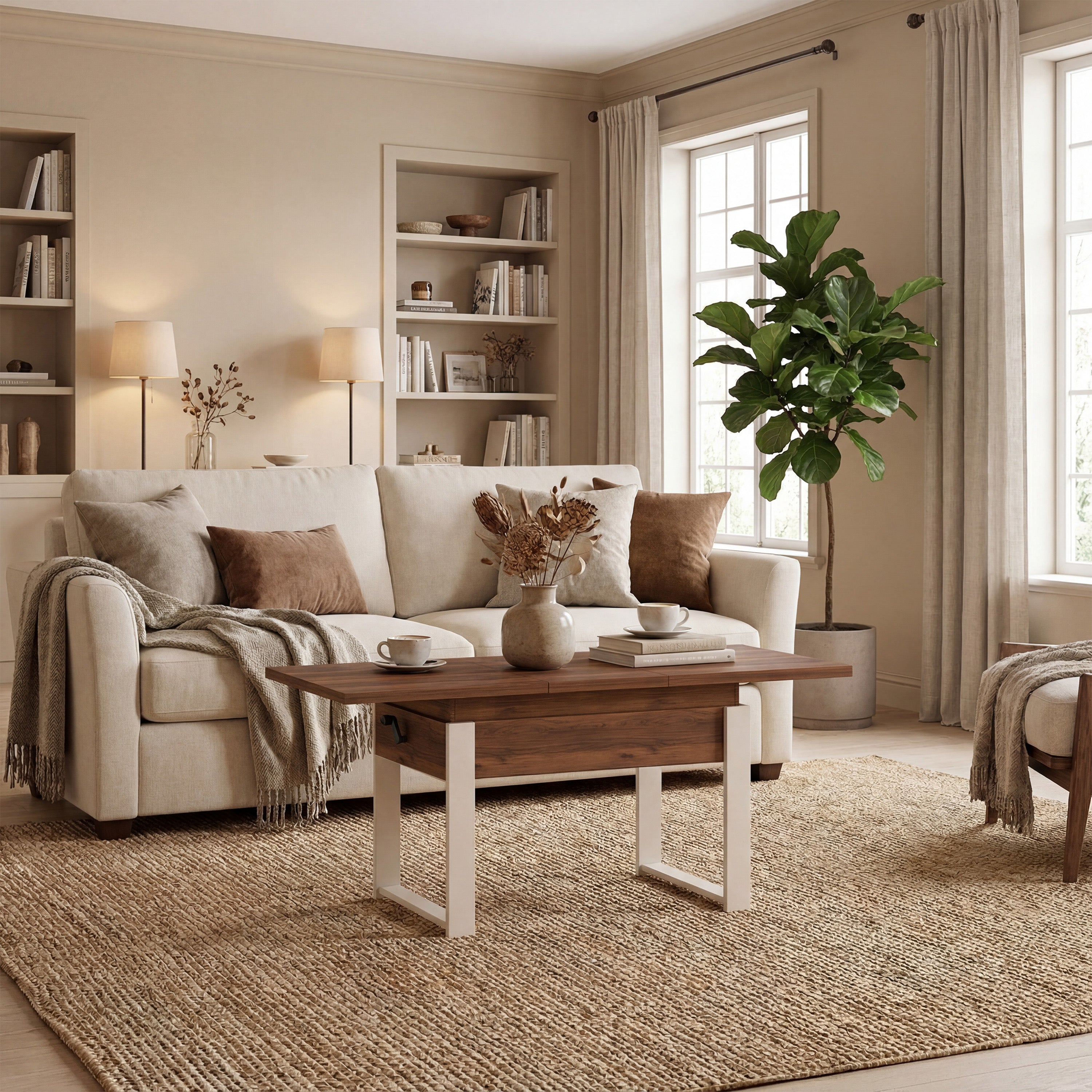 Ausziehbarer Couchtisch Hugo 120(157)x67 cm in Warmia-Nussbaum mit Kaschmir-Beinen