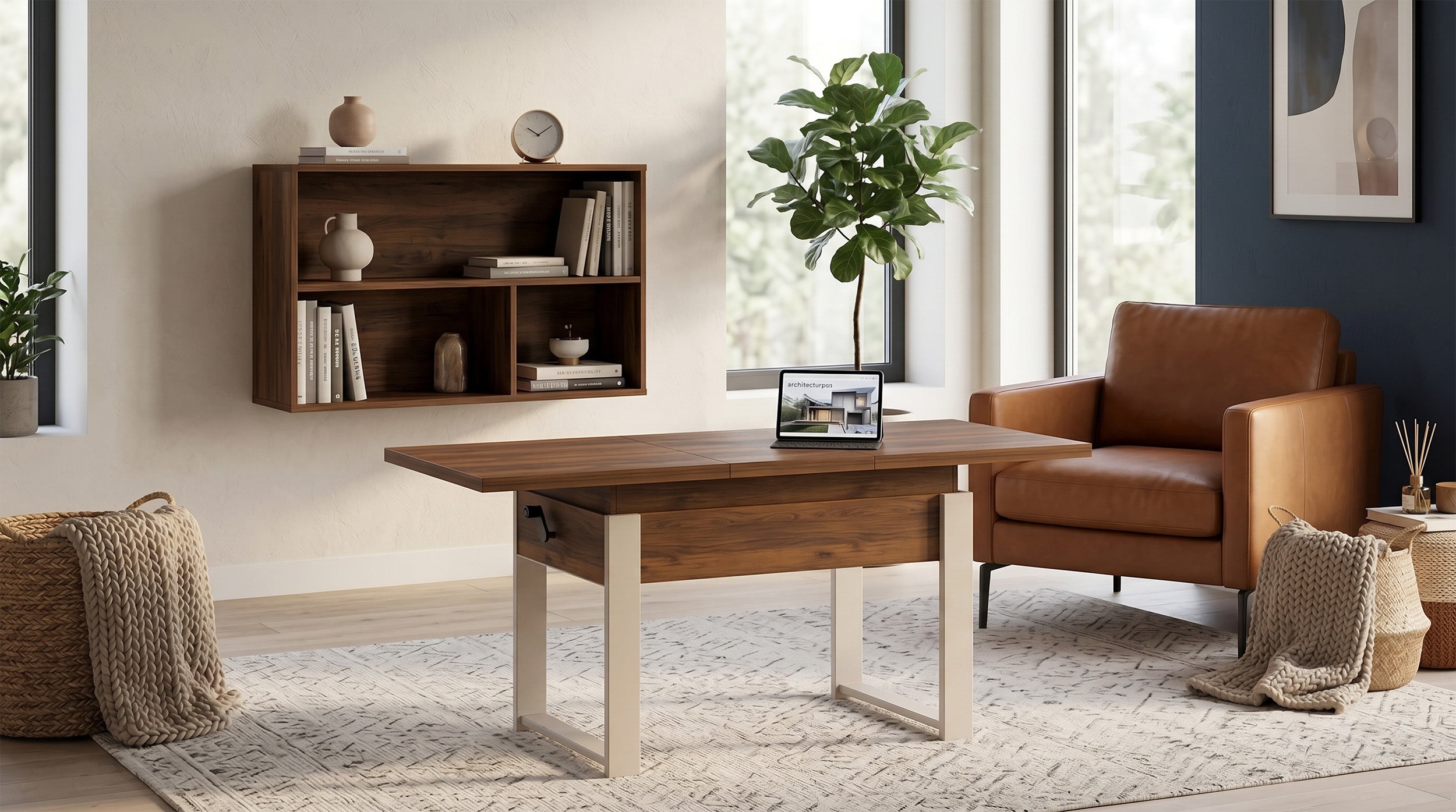 Ausziehbarer Couchtisch Hugo 120(157)x67 cm in Warmia-Nussbaum mit Kaschmir-Beinen