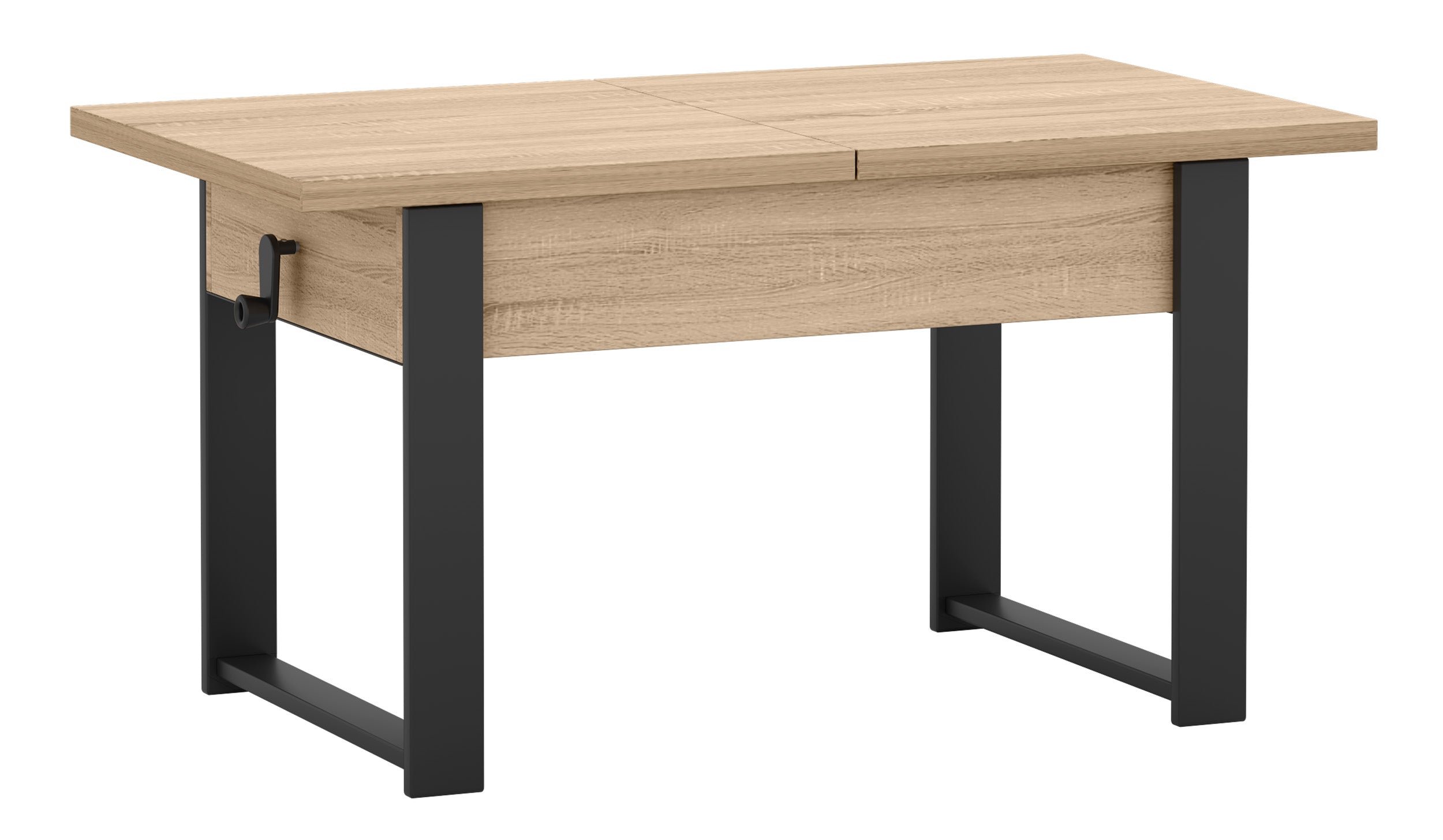 Ausziehbarer Couchtisch Hugo 120(157)x67 cm Sonoma-Eiche mit schwarzen Beinen