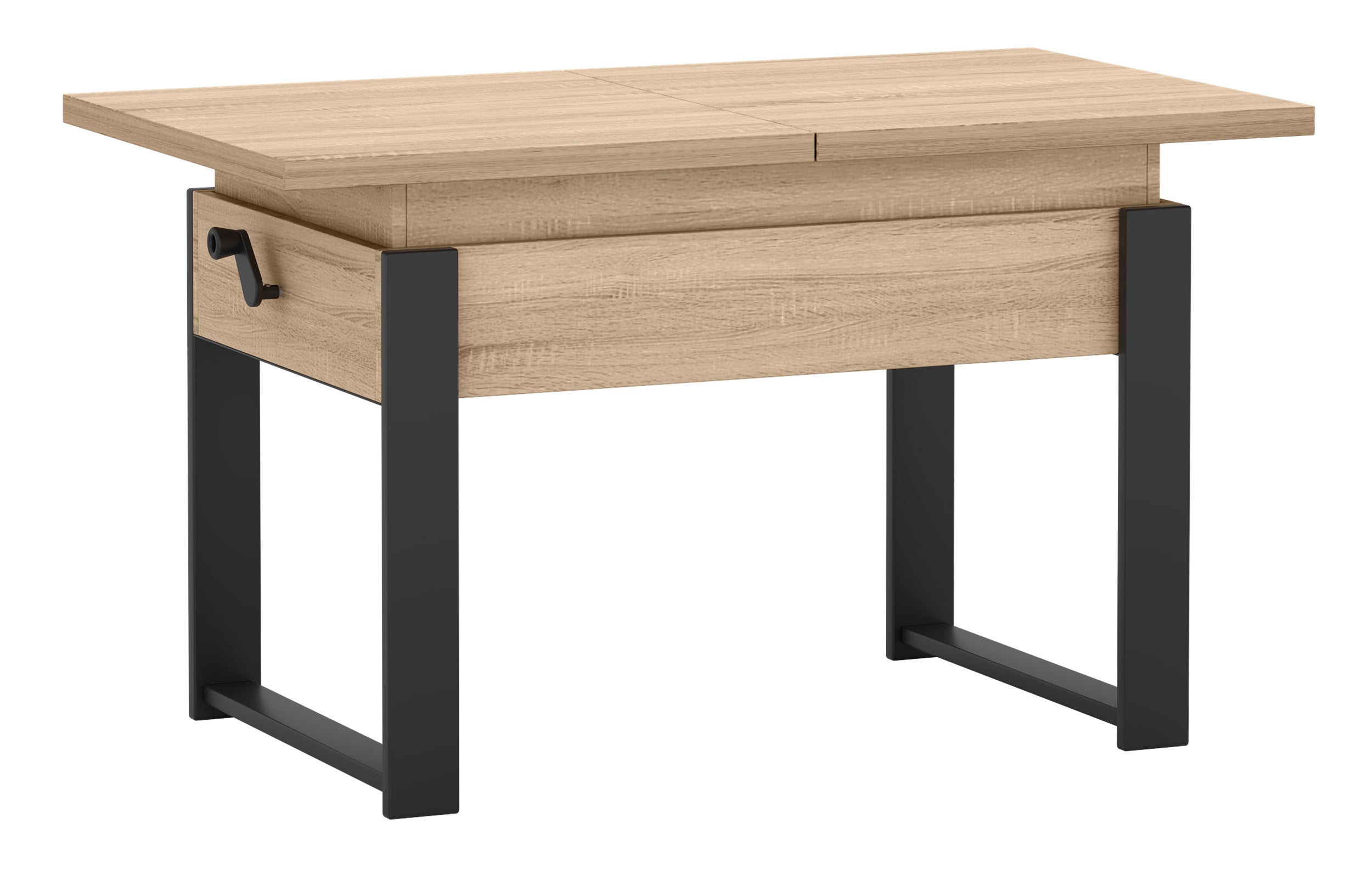 Ausziehbarer Couchtisch Hugo 120(157)x67 cm Sonoma-Eiche mit schwarzen Beinen