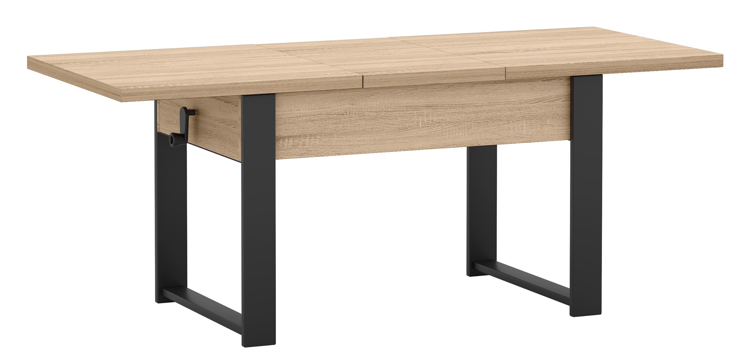 Ausziehbarer Couchtisch Hugo 120(157)x67 cm Sonoma-Eiche mit schwarzen Beinen