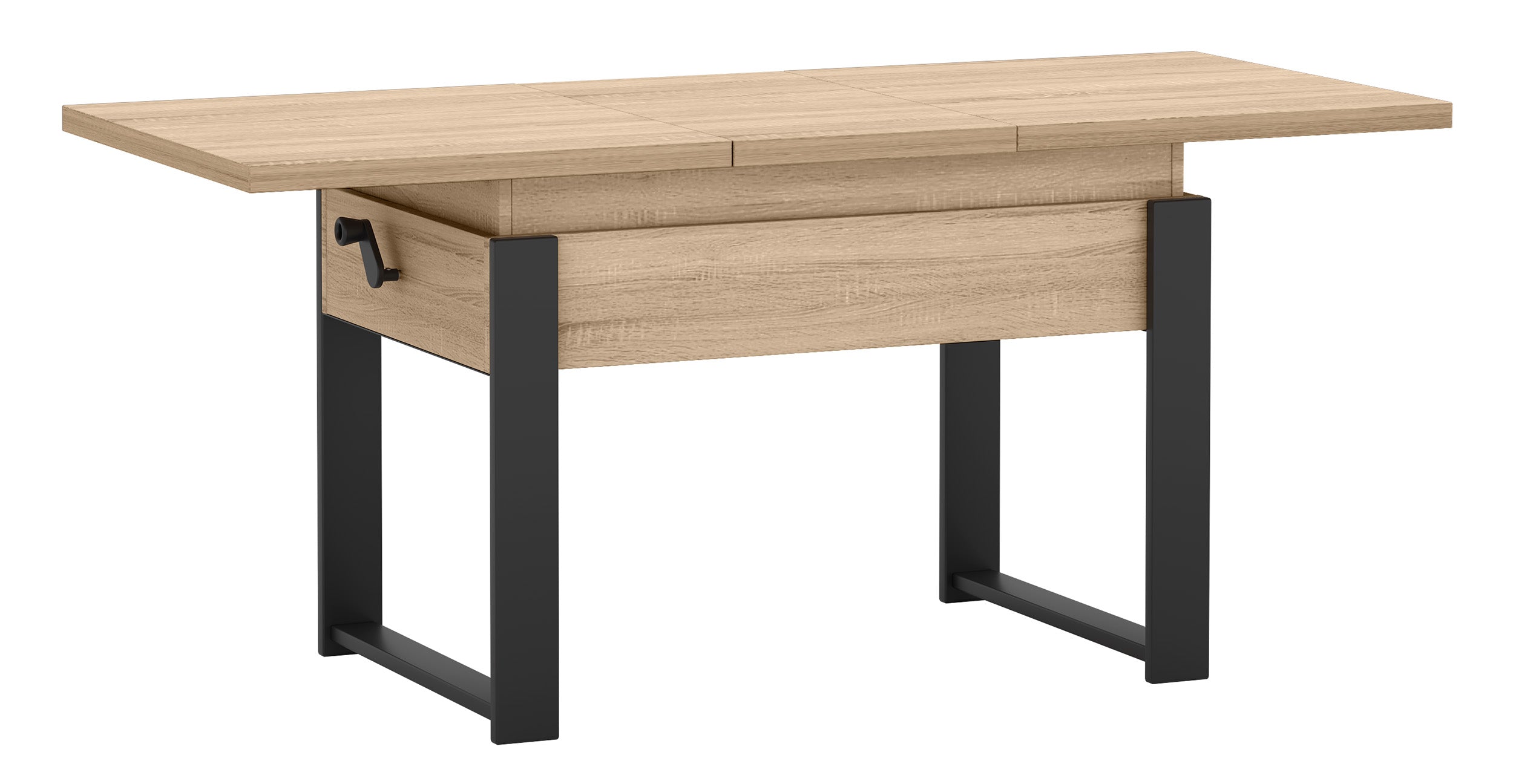 Ausziehbarer Couchtisch Hugo 120(157)x67 cm Sonoma-Eiche mit schwarzen Beinen