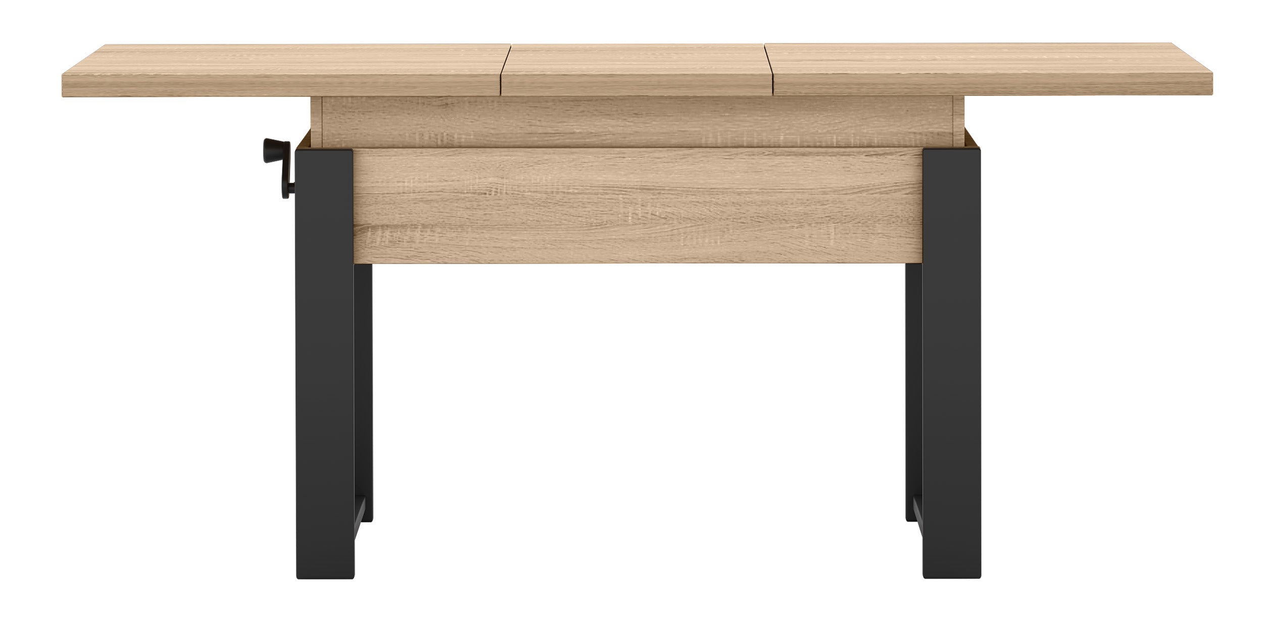 Ausziehbarer Couchtisch Hugo 120(157)x67 cm Sonoma-Eiche mit schwarzen Beinen