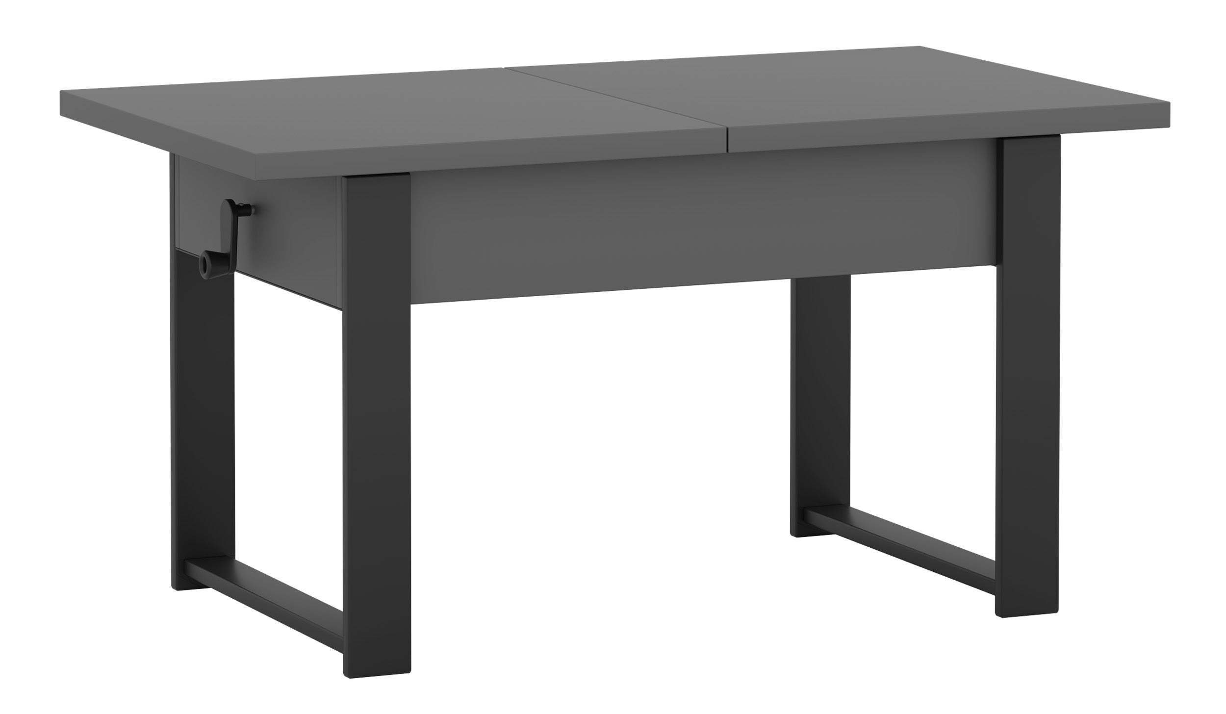 Ausziehbarer Couchtisch Hugo 120(157)x67 cm grau diamantmuster mit schwarzen Beinen