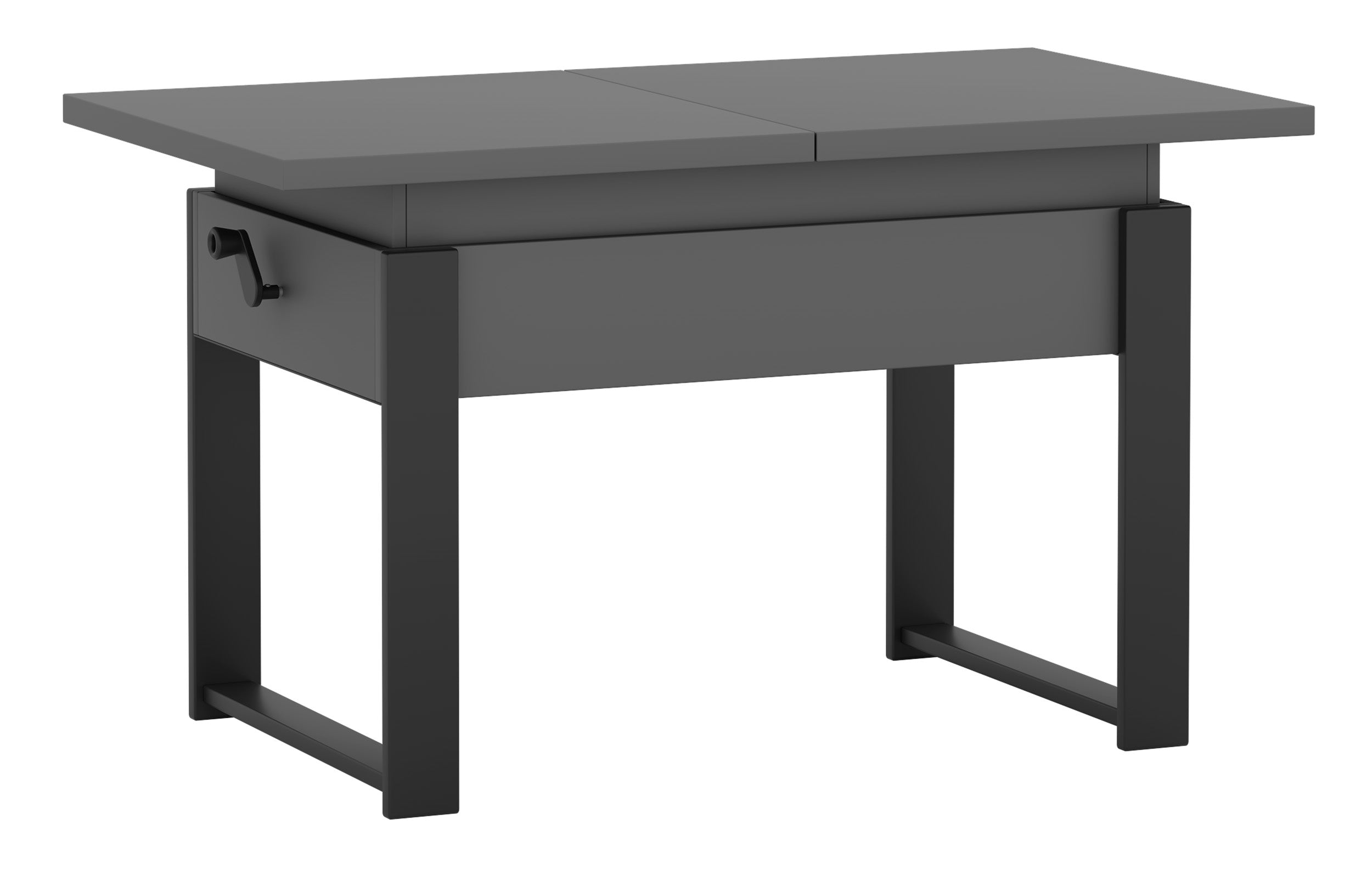 Ausziehbarer Couchtisch Hugo 120(157)x67 cm grau diamantmuster mit schwarzen Beinen