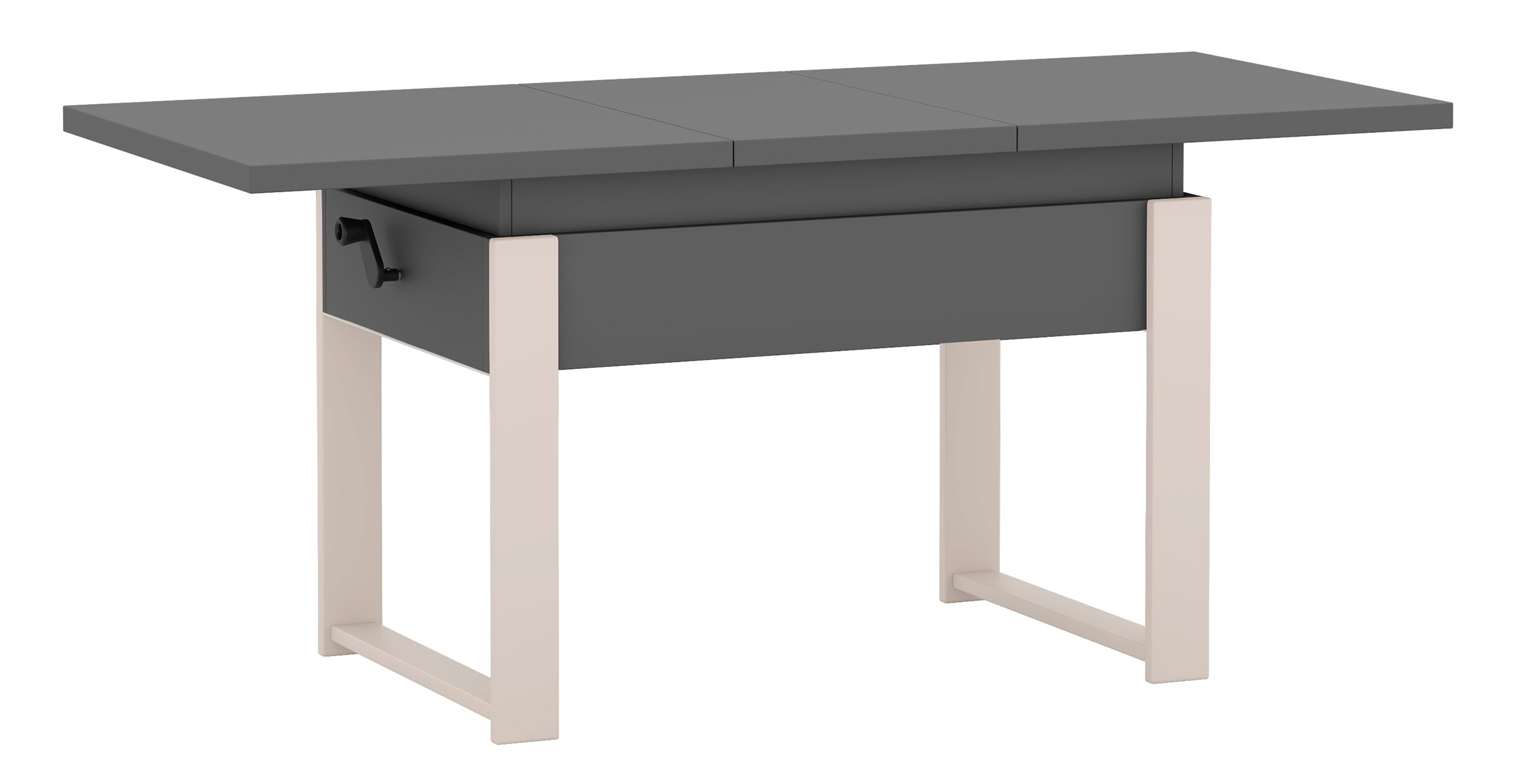 Ausziehbarer Couchtisch Hugo 120(157)x67 cm, grau mit Diamantmuster und Kaschmirbeinen