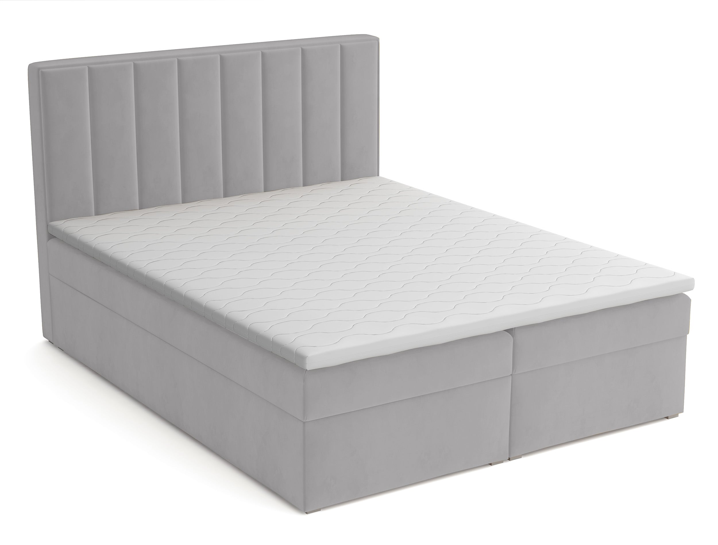 Kontinentalbett 140x200 cm Rinus mit Stauraum und Topper, hellgrauer Samt