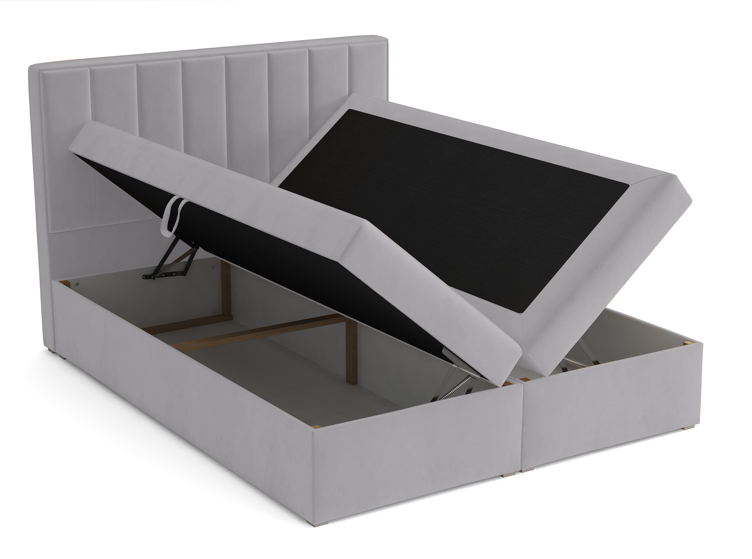 Kontinentalbett 140x200 cm Rinus mit Stauraum und Topper, hellgrauer Samt