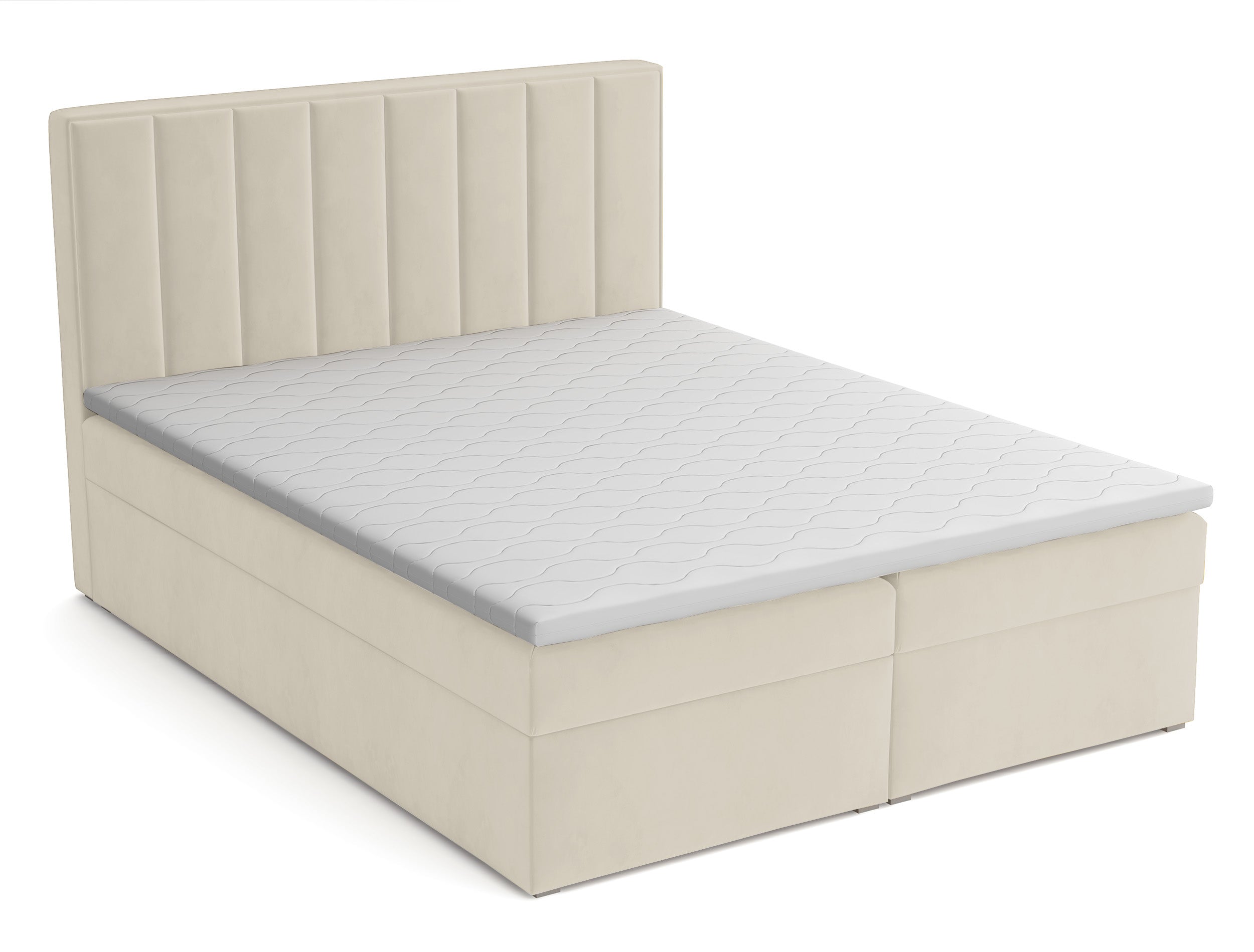 Kontinentalbett 160x200 cm Rinus mit Stauraum und Topper, cremefarbener Samt