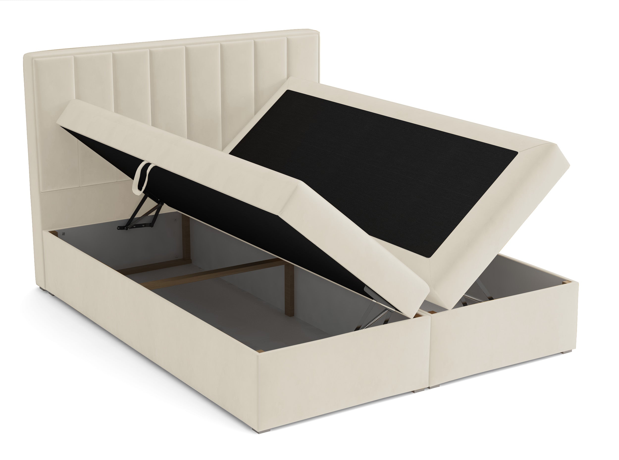 Kontinentalbett 160x200 cm Rinus mit Stauraum und Topper, cremefarbener Samt
