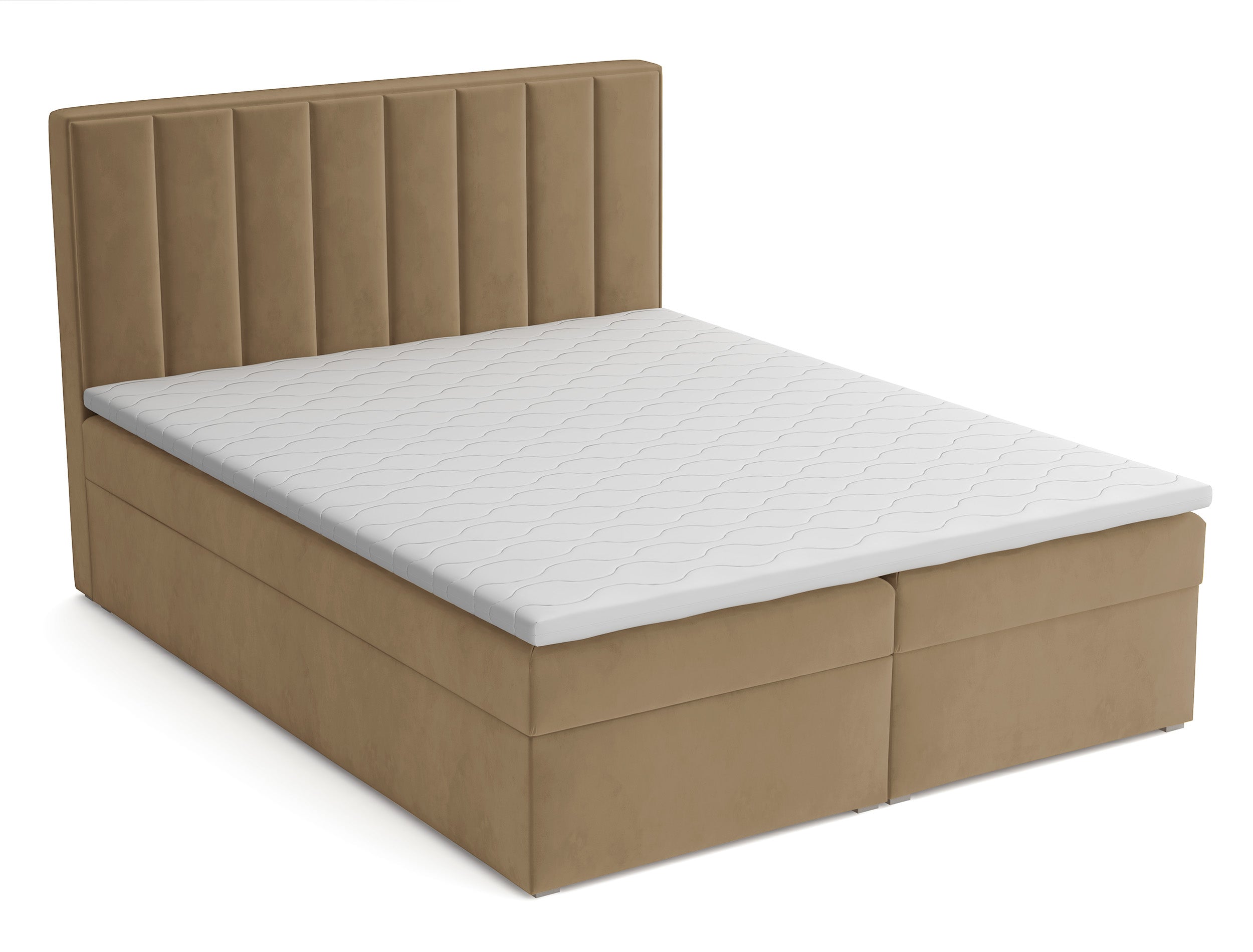 Kontinentalbett 160x200 cm Rinus mit Stauraum und Topper, beige Samt