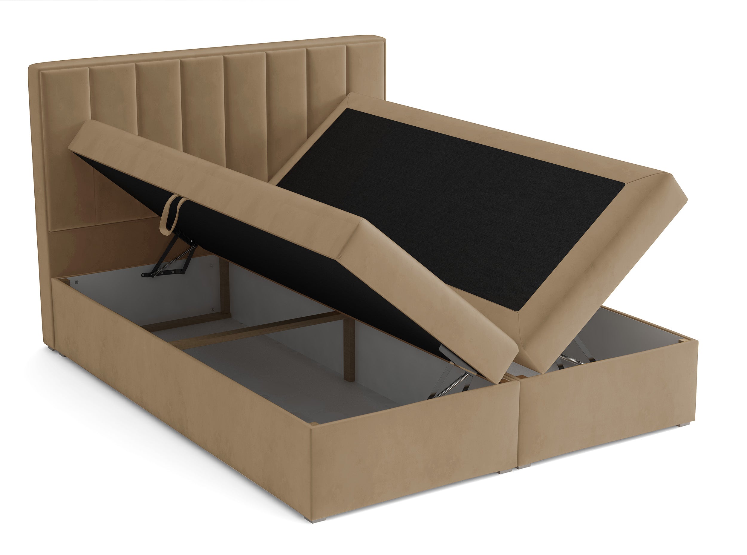 Kontinentalbett 160x200 cm Rinus mit Stauraum und Topper, beige Samt