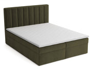 Kontinentales Bett 160x200 cm Rinus mit Stauraum und Topper, olivgrüner Samt