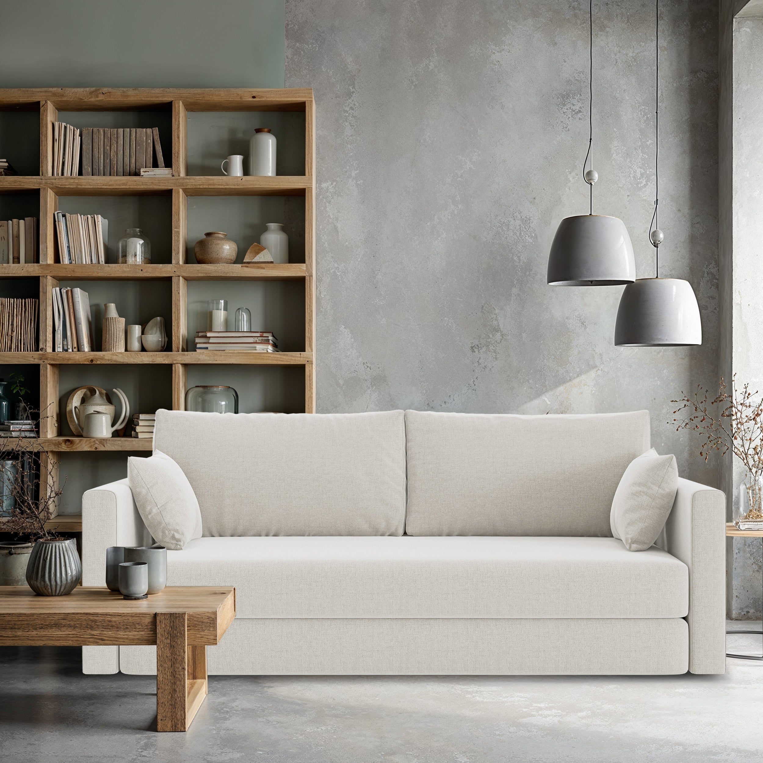 Drei-Sitzer-Schlafsofa Avolia, cremefarben, Geflecht