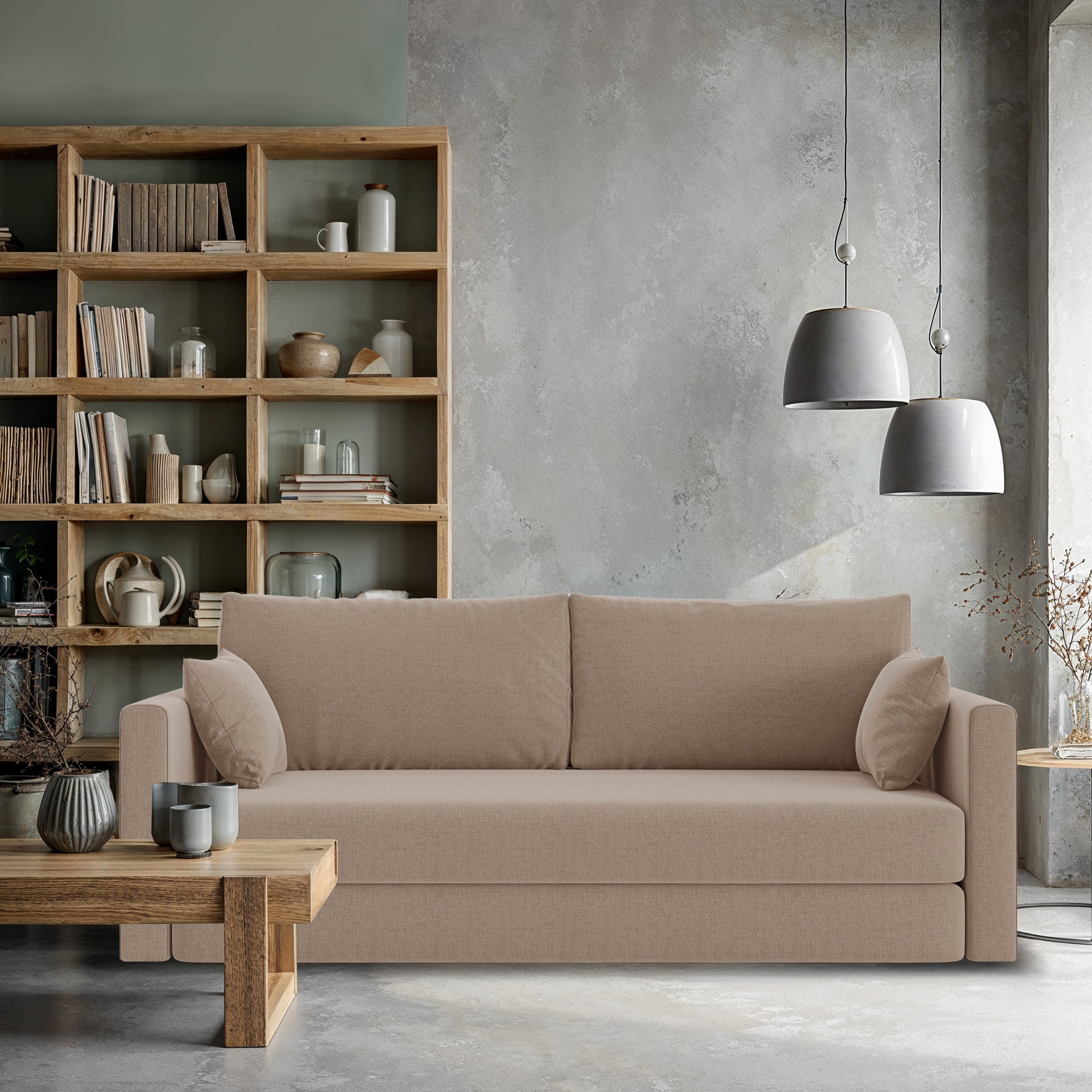 Dreisitziges ausklappbares Sofa Avolia, beige, Geflecht