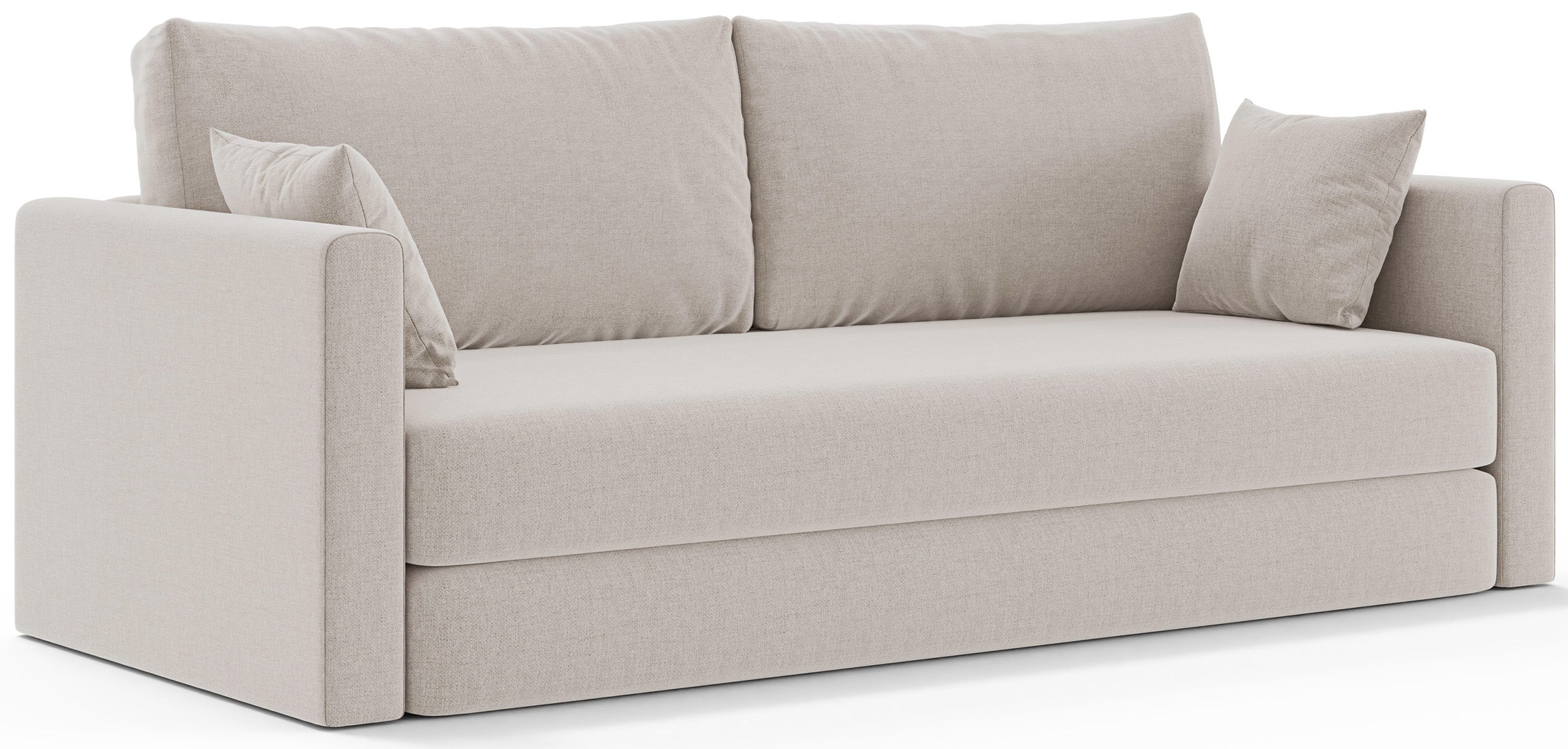 Dreisitziges Schlafsofa Avolia in hellem Beige mit Flechtmuster