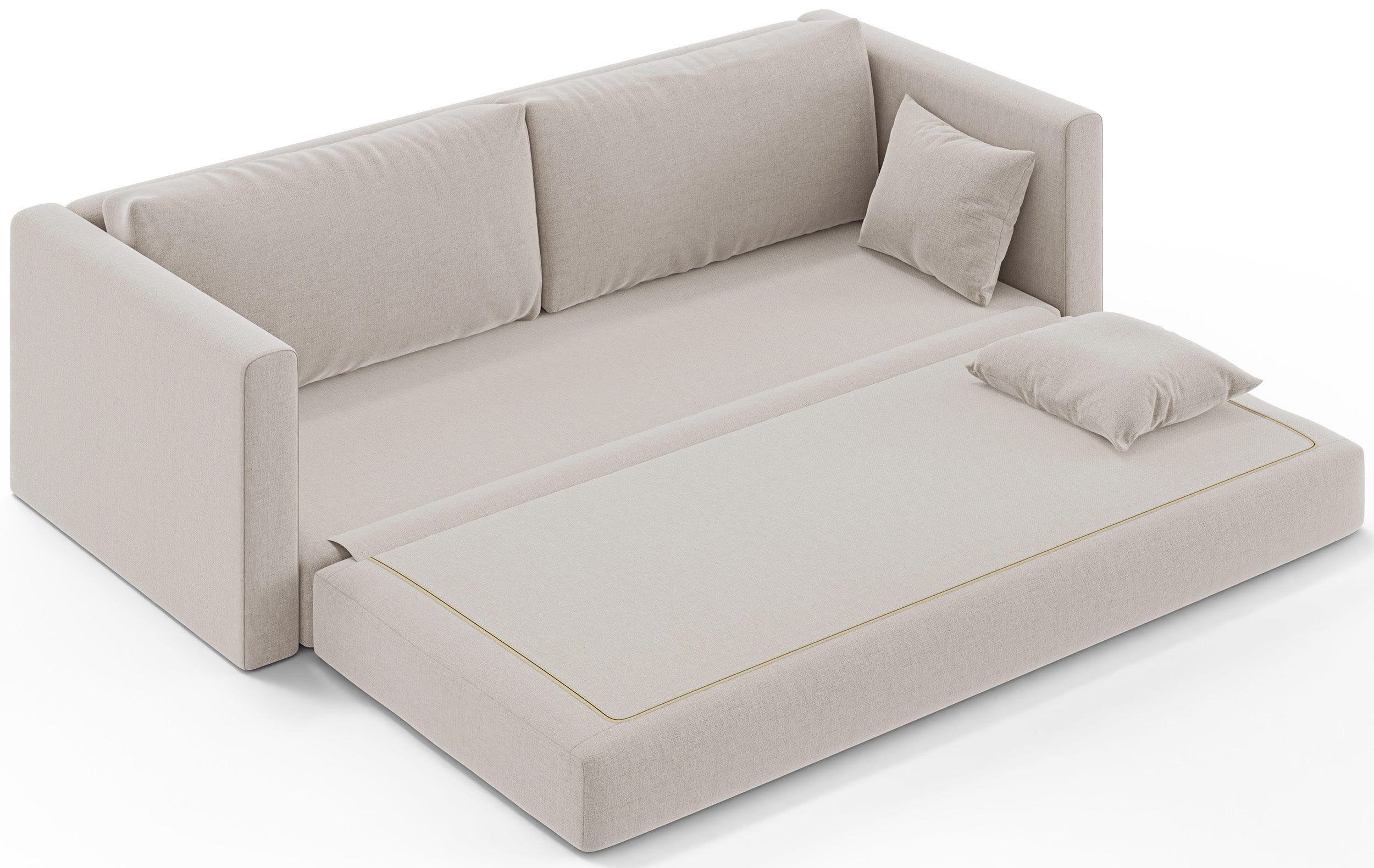 Dreisitziges Schlafsofa Avolia in hellem Beige mit Flechtmuster