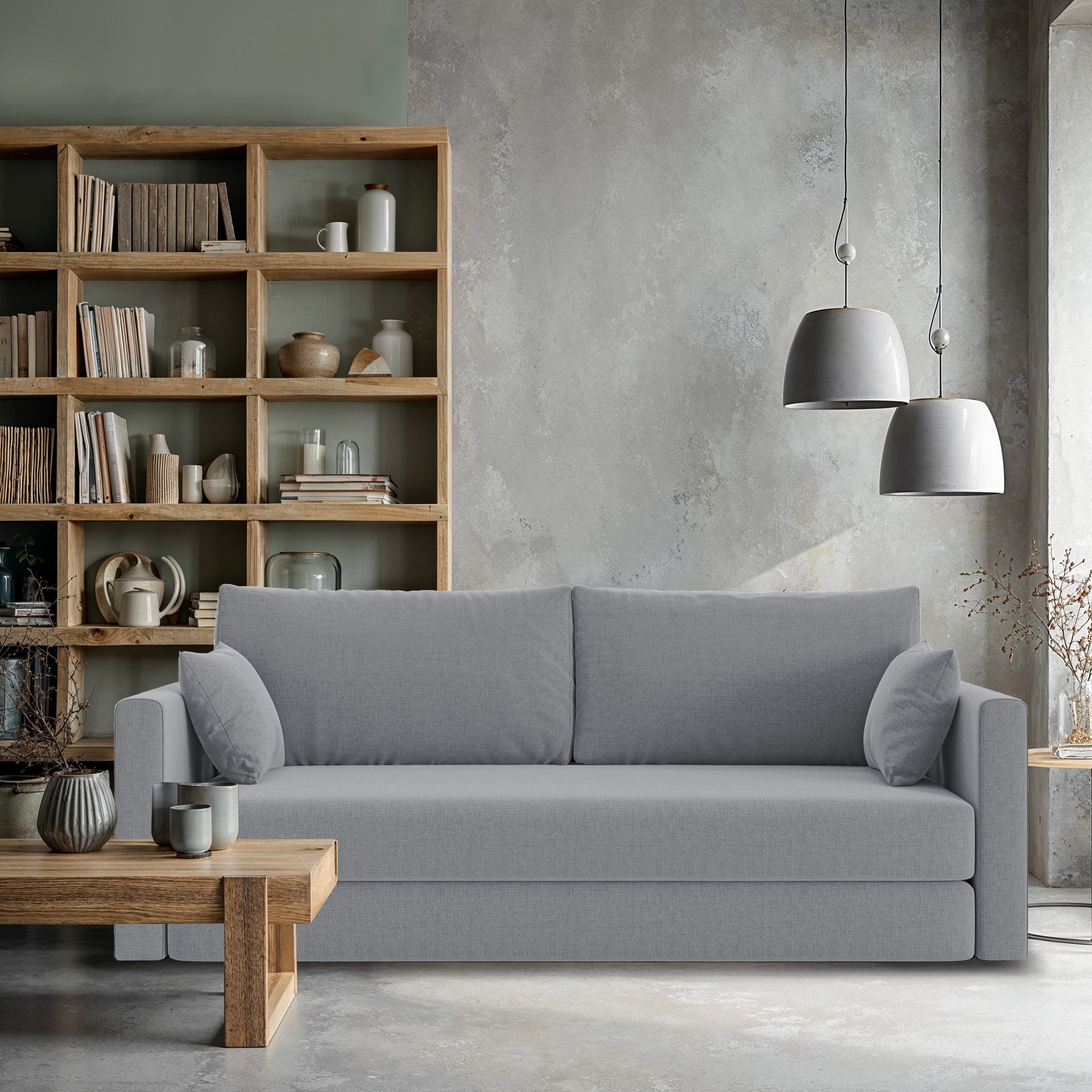 Dreisitziges ausklappbares Sofa Avolia in grauem Flechtmuster