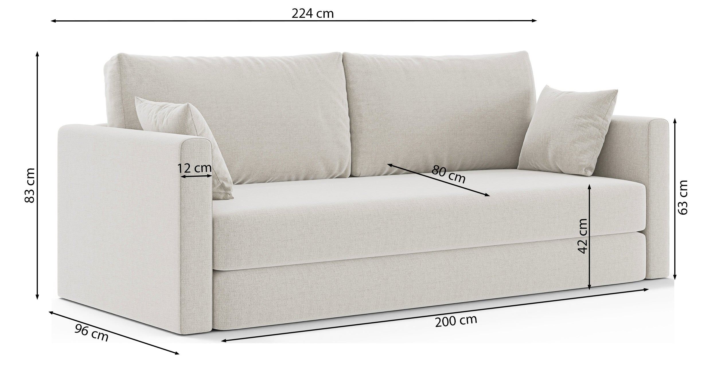 Dreisitziges ausklappbares Sofa Avolia, beige, Geflecht