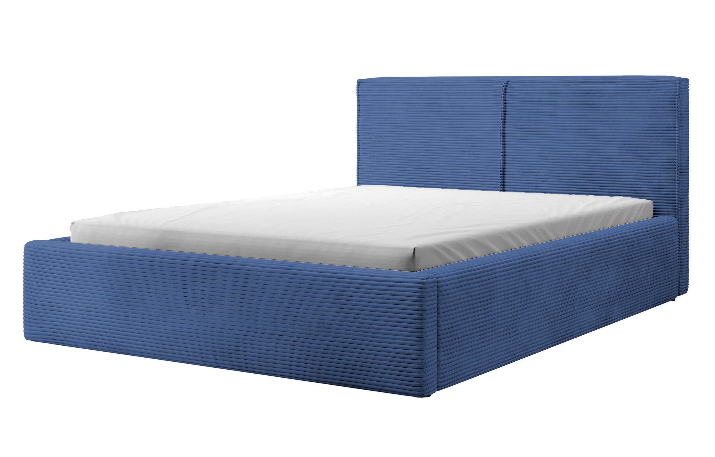 Gepolstertes Bett 140x200 cm Farese mit Stauraum und Gasdruckfeder, dunkelblauer Cord