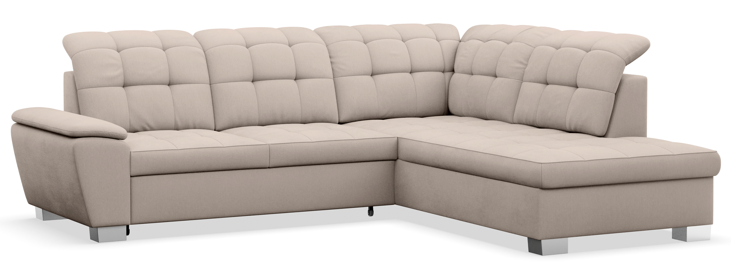 Ecksofa mit Schlaffunktion Jamaal, L-förmig, rechtsseitig, mit Stauraum, beige Flechtmuster