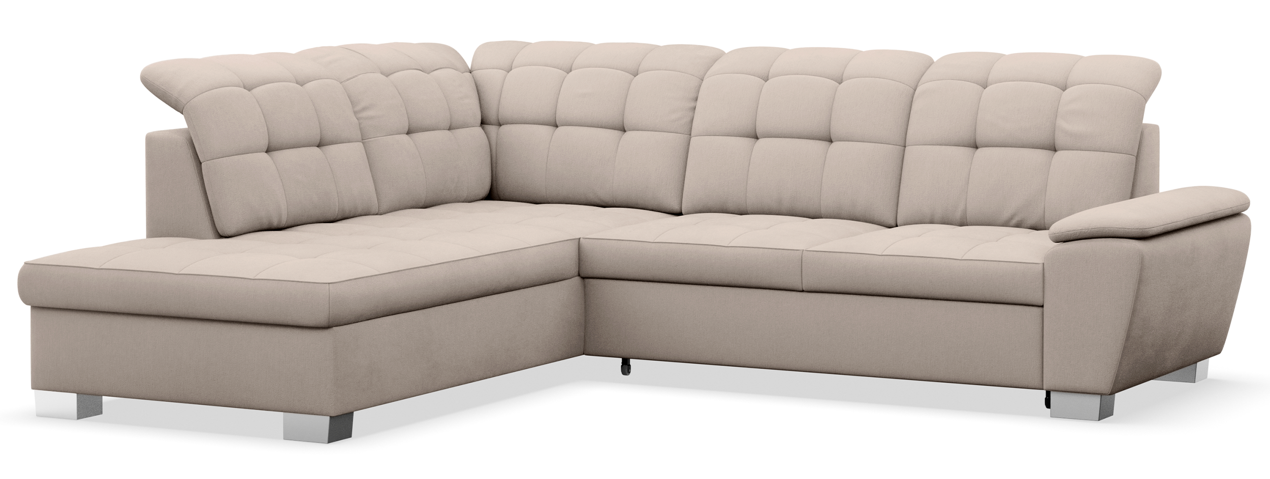 Ecksofa mit Schlaffunktion Jamaal, L-förmig, linksseitig, mit Stauraum, beige Flechtoptik