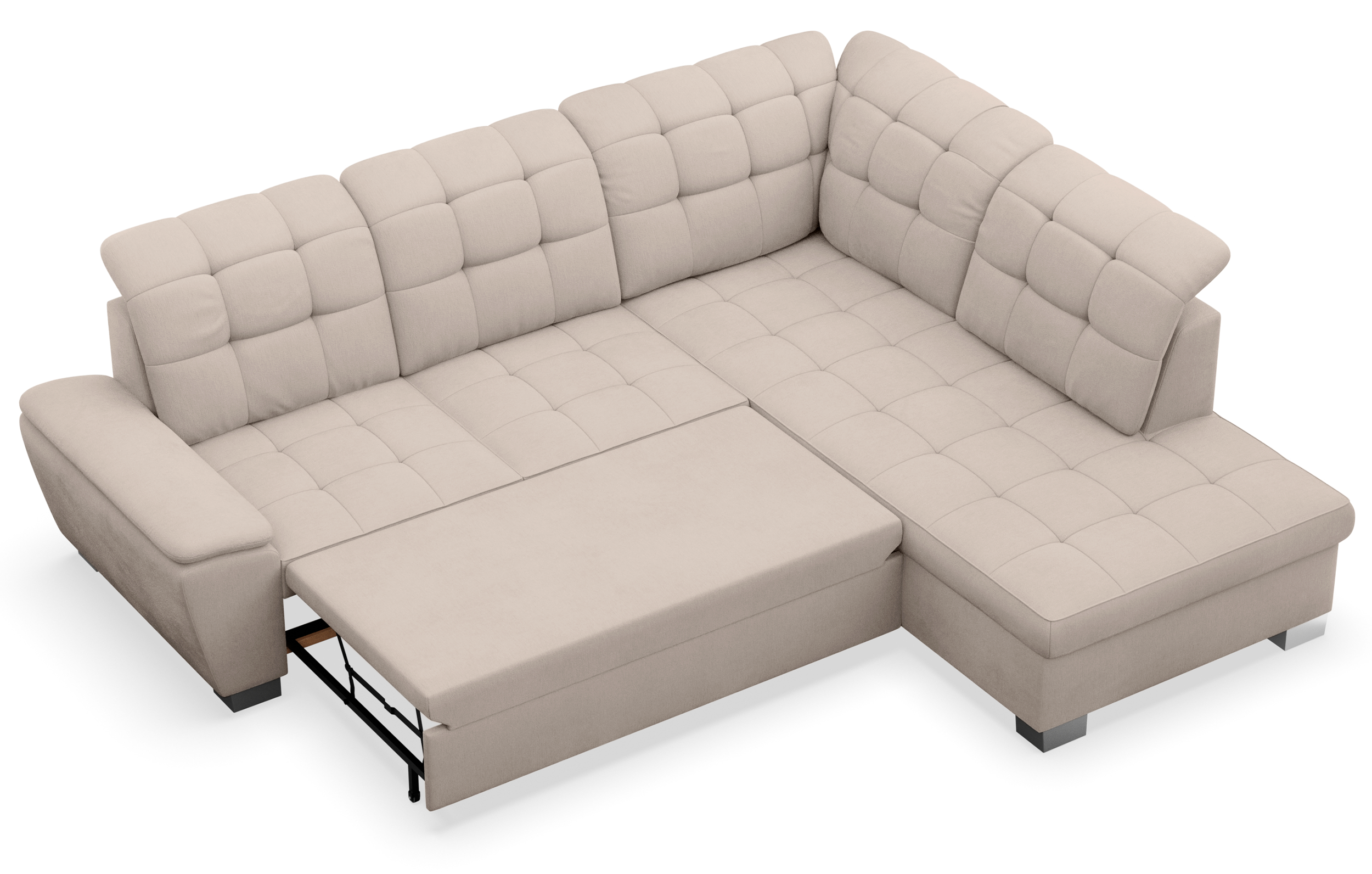 Ecksofa mit Schlaffunktion Jamaal, L-förmig, rechtsseitig, mit Stauraum, beige Flechtmuster
