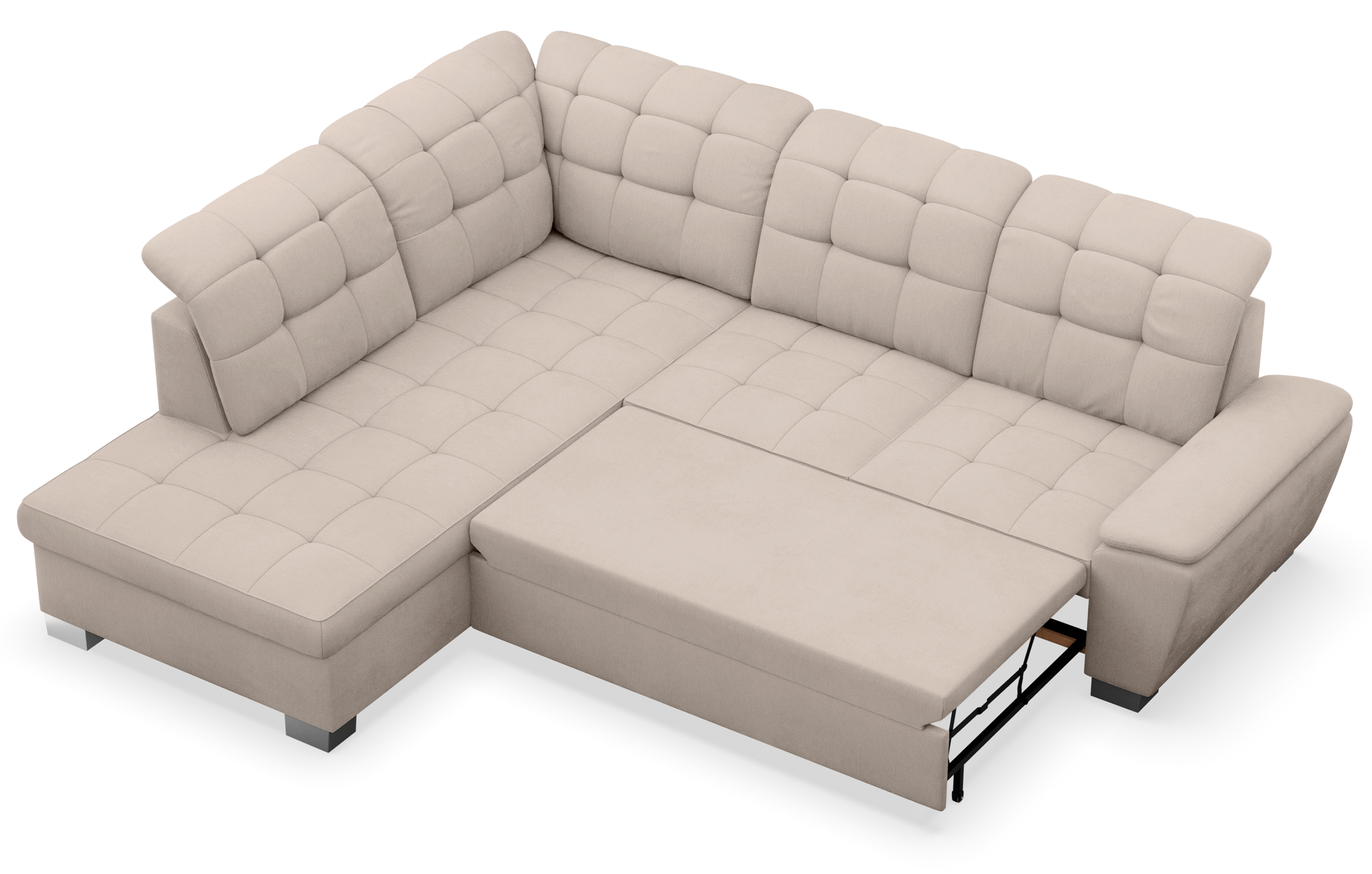 Ecksofa mit Schlaffunktion Jamaal, L-förmig, linksseitig, mit Stauraum, beige Flechtoptik