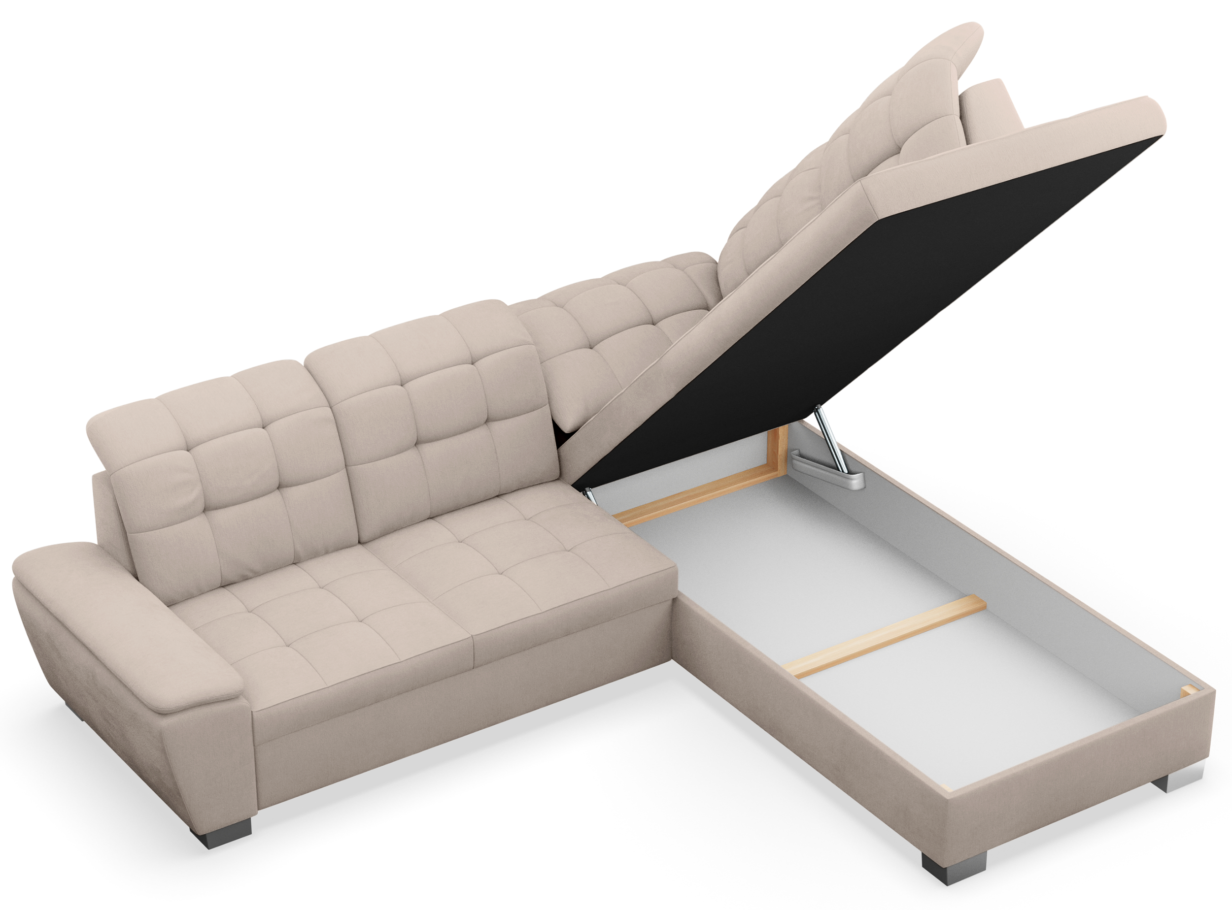 Ecksofa mit Schlaffunktion Jamaal, L-förmig, rechtsseitig, mit Stauraum, beige Flechtmuster