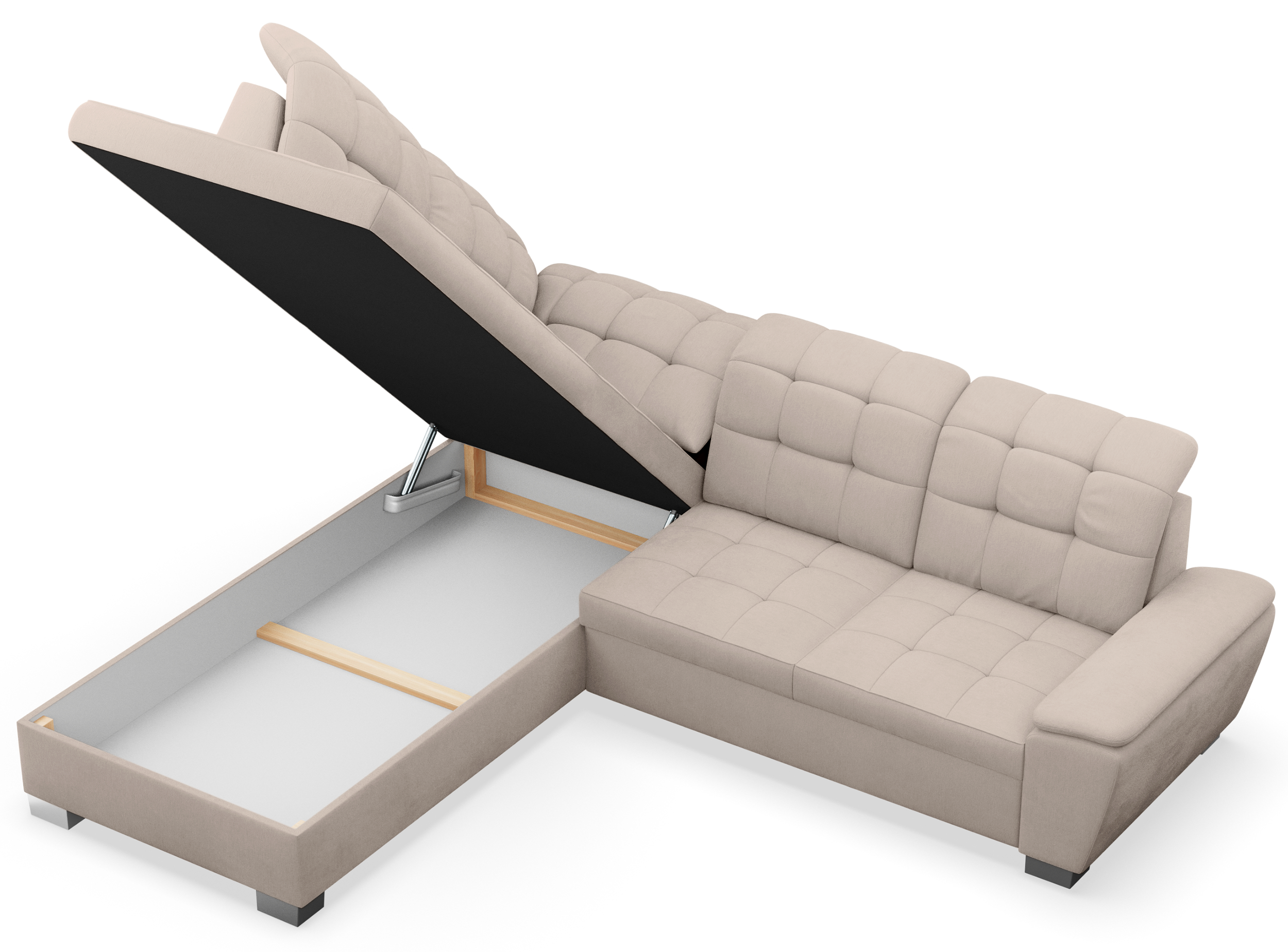 Ecksofa mit Schlaffunktion Jamaal, L-förmig, linksseitig, mit Stauraum, beige Flechtoptik