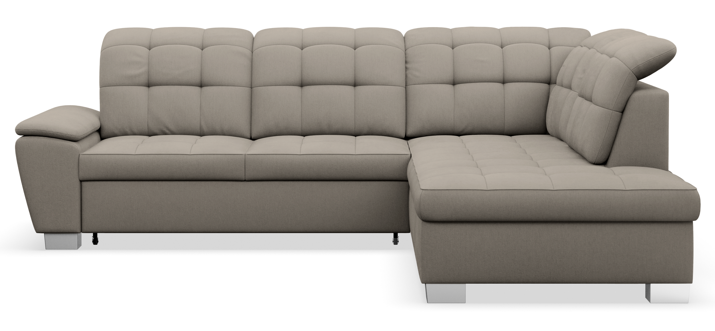 Ecksofa mit Schlafunktion Jamaal, L-förmig, rechtsseitig, mit Stauraum, grau-beige Flechtoptik