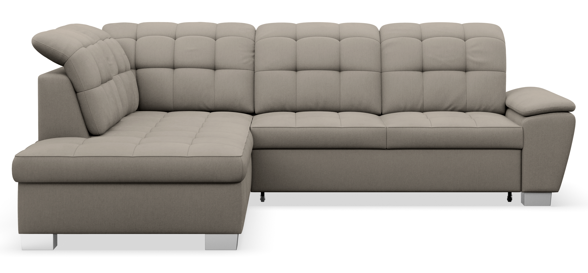 Ecksofa mit Schlaffunktion Jamaal, L-förmig, linksseitig, mit Stauraum, grau-beige Flechtoptik