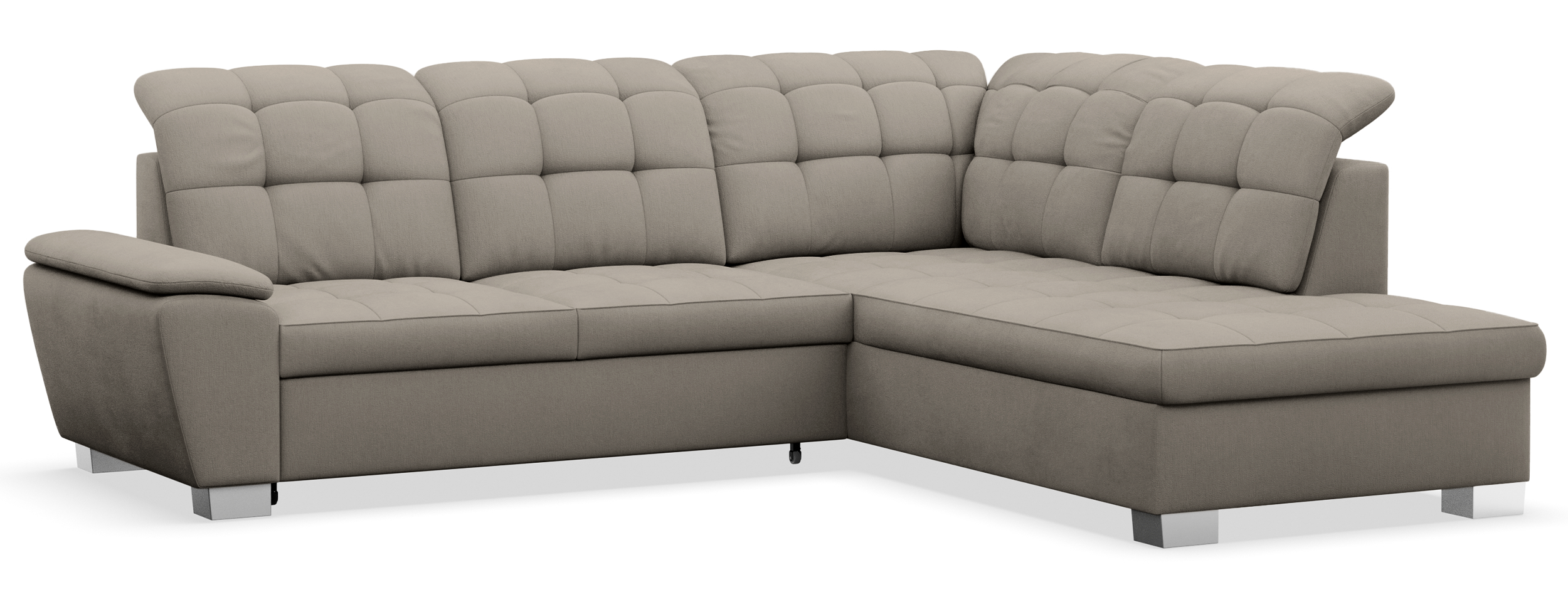 Ecksofa mit Schlafunktion Jamaal, L-förmig, rechtsseitig, mit Stauraum, grau-beige Flechtoptik