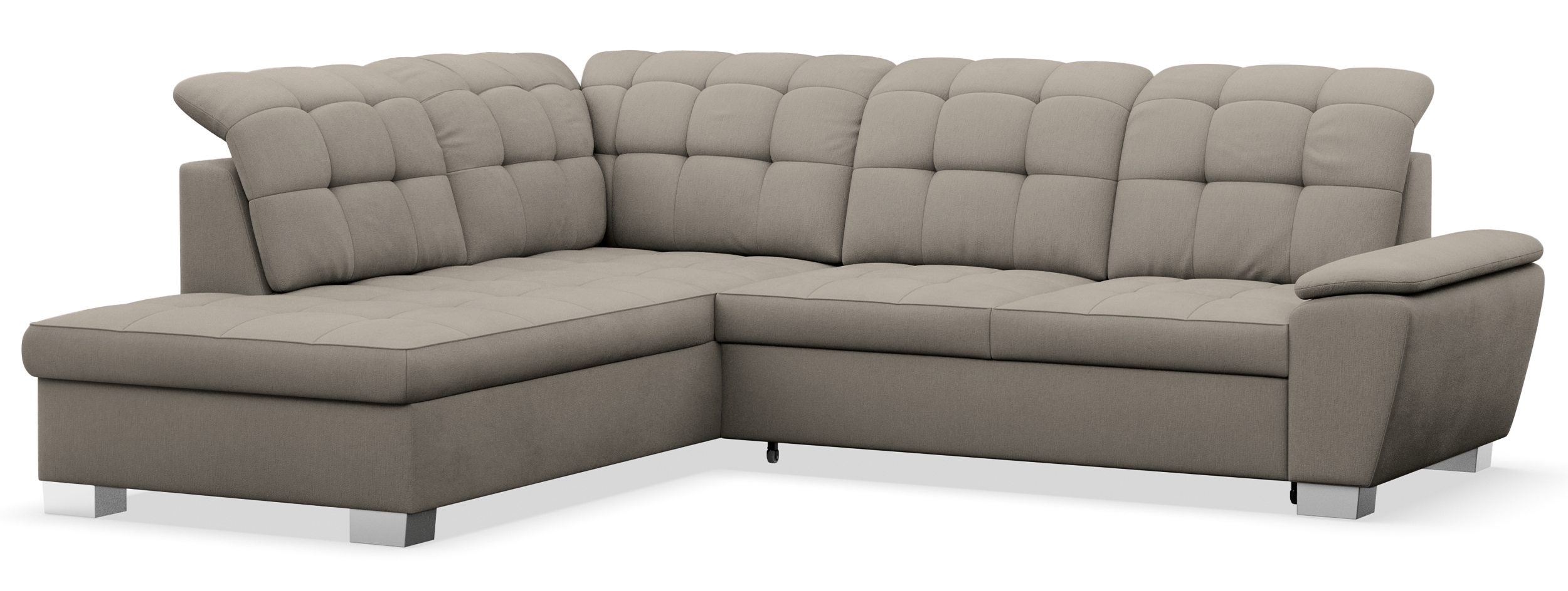 Ecksofa mit Schlaffunktion Jamaal, L-förmig, linksseitig, mit Stauraum, grau-beige Flechtoptik