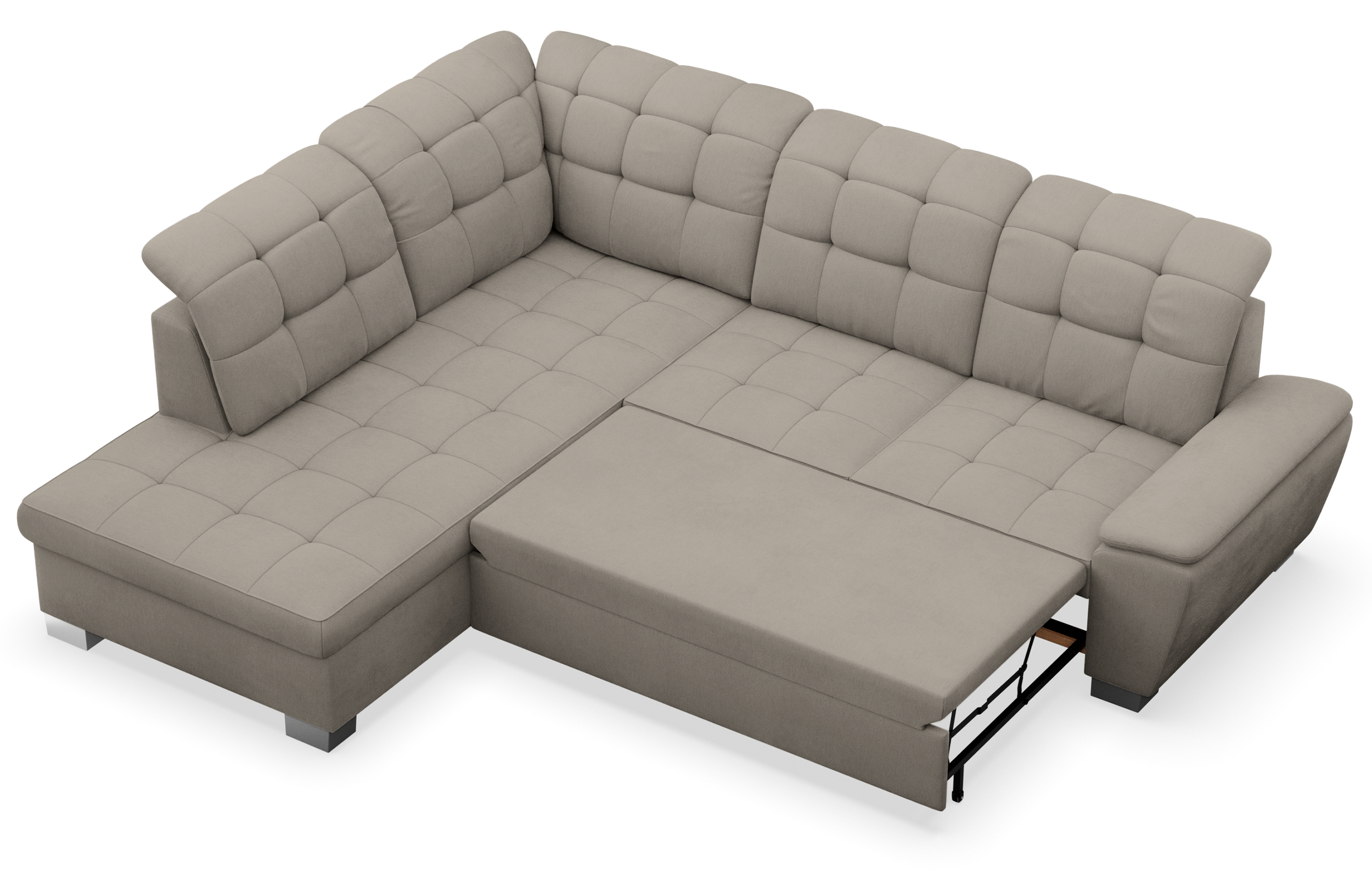 Ecksofa mit Schlaffunktion Jamaal, L-förmig, linksseitig, mit Stauraum, grau-beige Flechtoptik