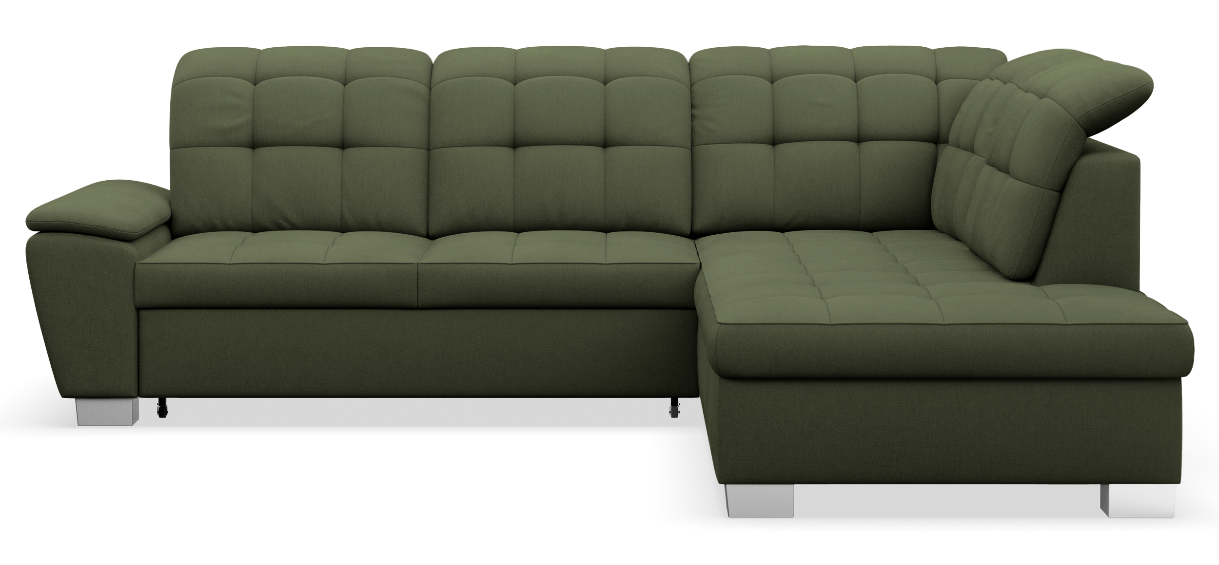 Ecksofa mit Schlaffunktion Jamaal, L-förmig, rechtsseitig, mit Stauraum, khaki Flechtoptik