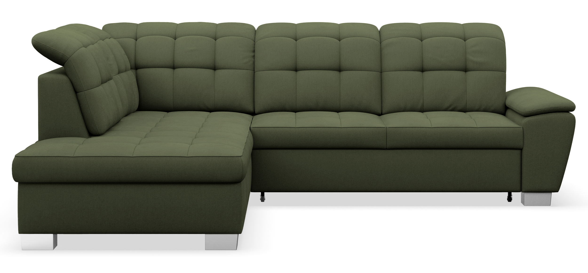 Ecksofa mit Schlaffunktion Jamaal, L-förmig, linksseitig, mit Stauraum, khakifarbenes Geflecht
