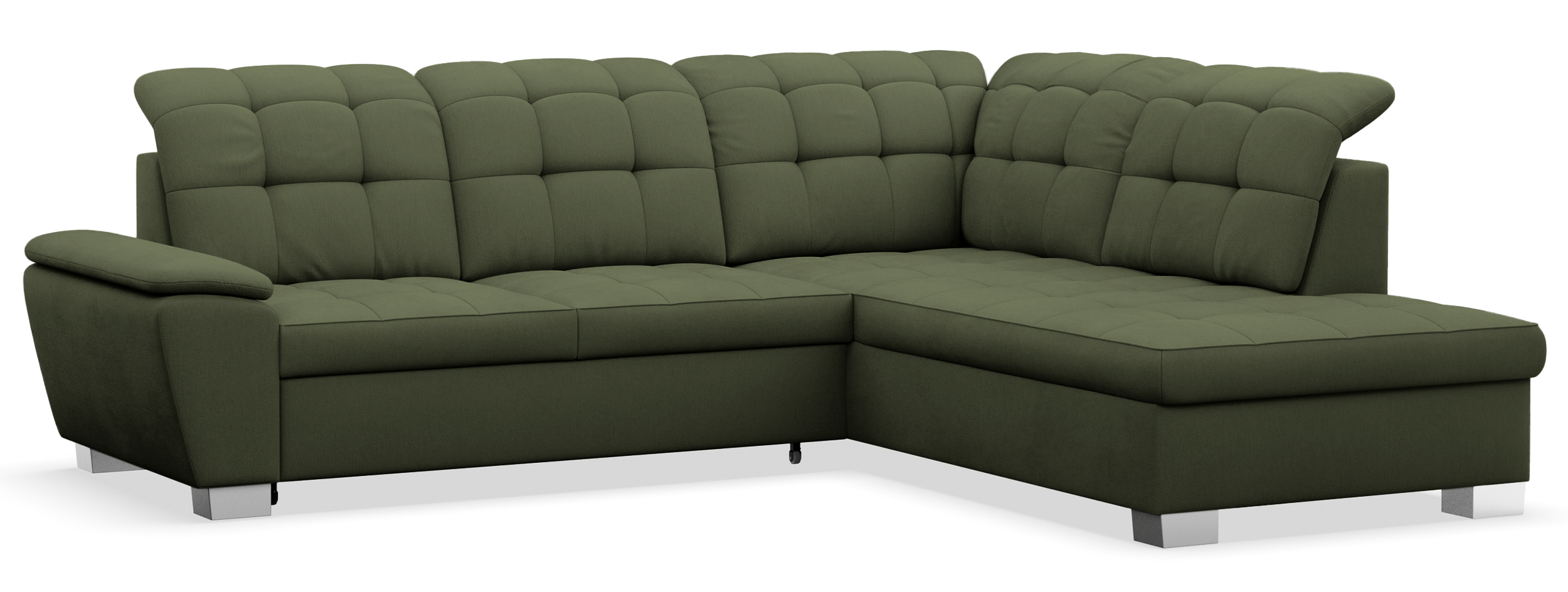 Ecksofa mit Schlaffunktion Jamaal, L-förmig, rechtsseitig, mit Stauraum, khaki Flechtoptik