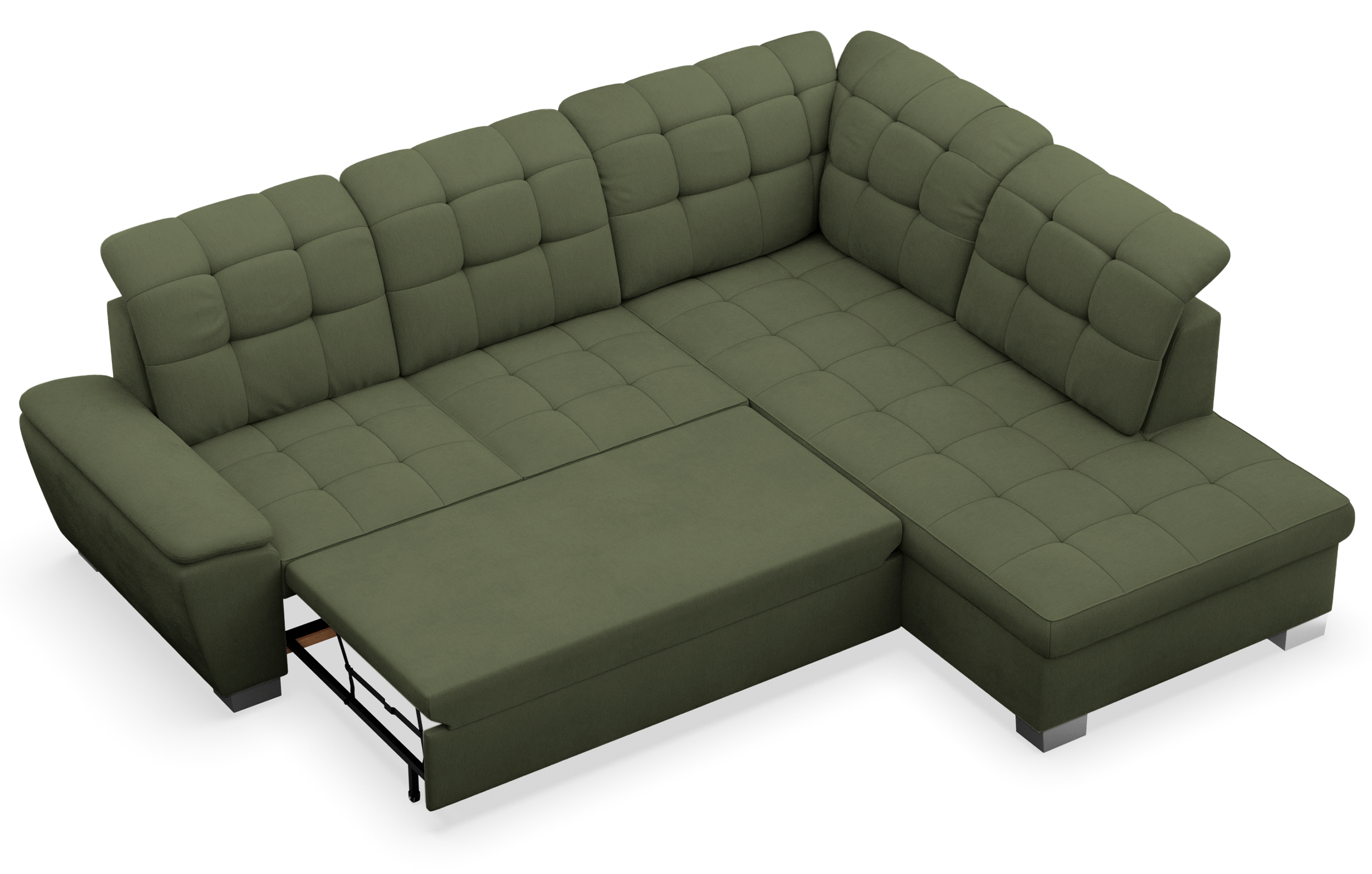 Ecksofa mit Schlaffunktion Jamaal, L-förmig, rechtsseitig, mit Stauraum, khaki Flechtoptik