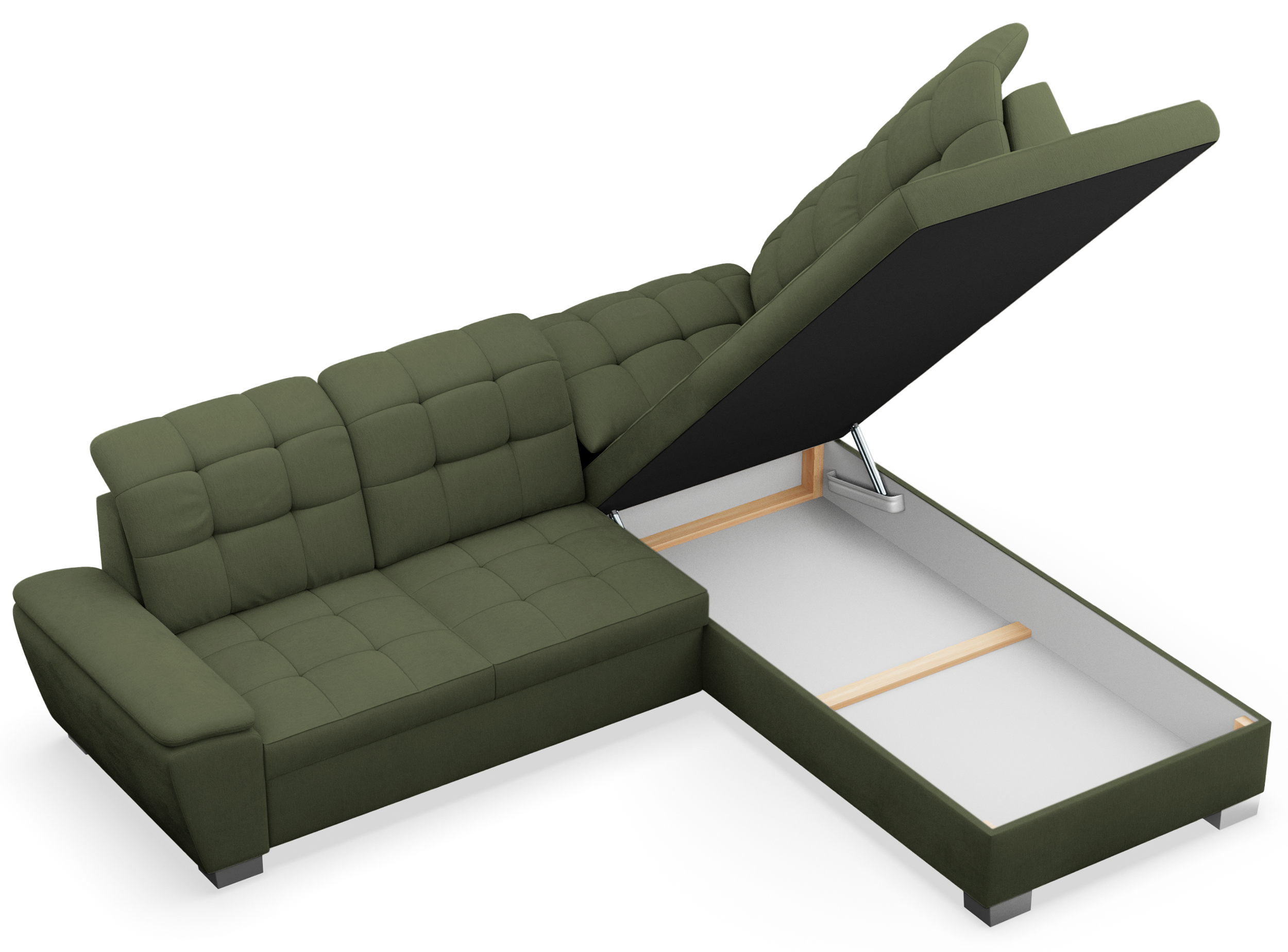 Ecksofa mit Schlaffunktion Jamaal, L-förmig, rechtsseitig, mit Stauraum, khaki Flechtoptik