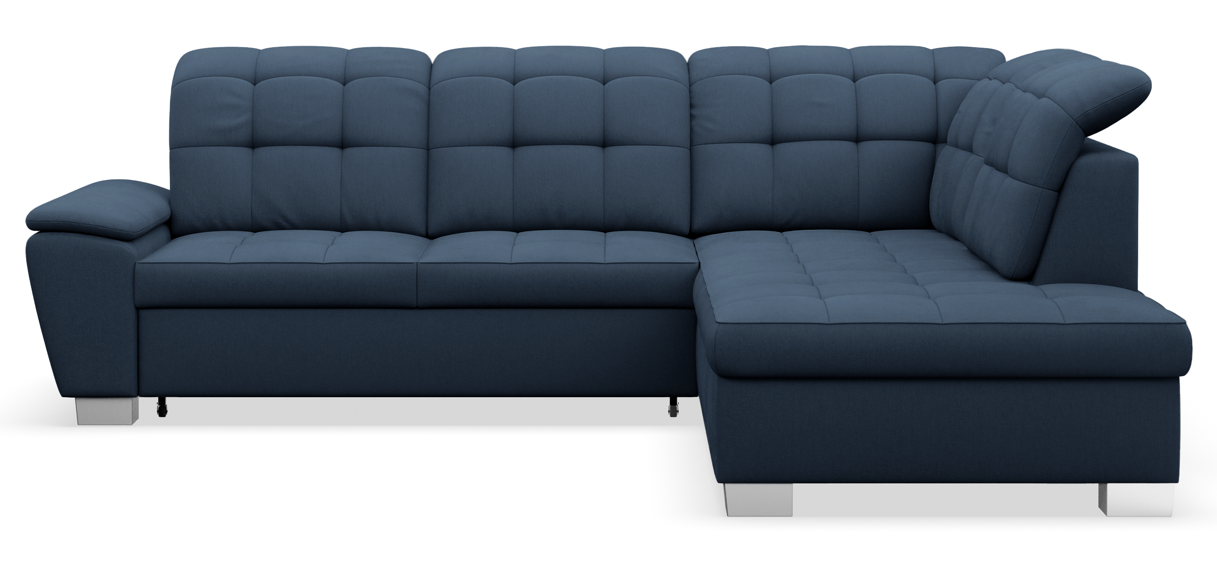 Ecksofa mit Schlaffunktion Jamaal, L-förmig, rechtsseitig, mit Stauraum, marineblaues Geflecht