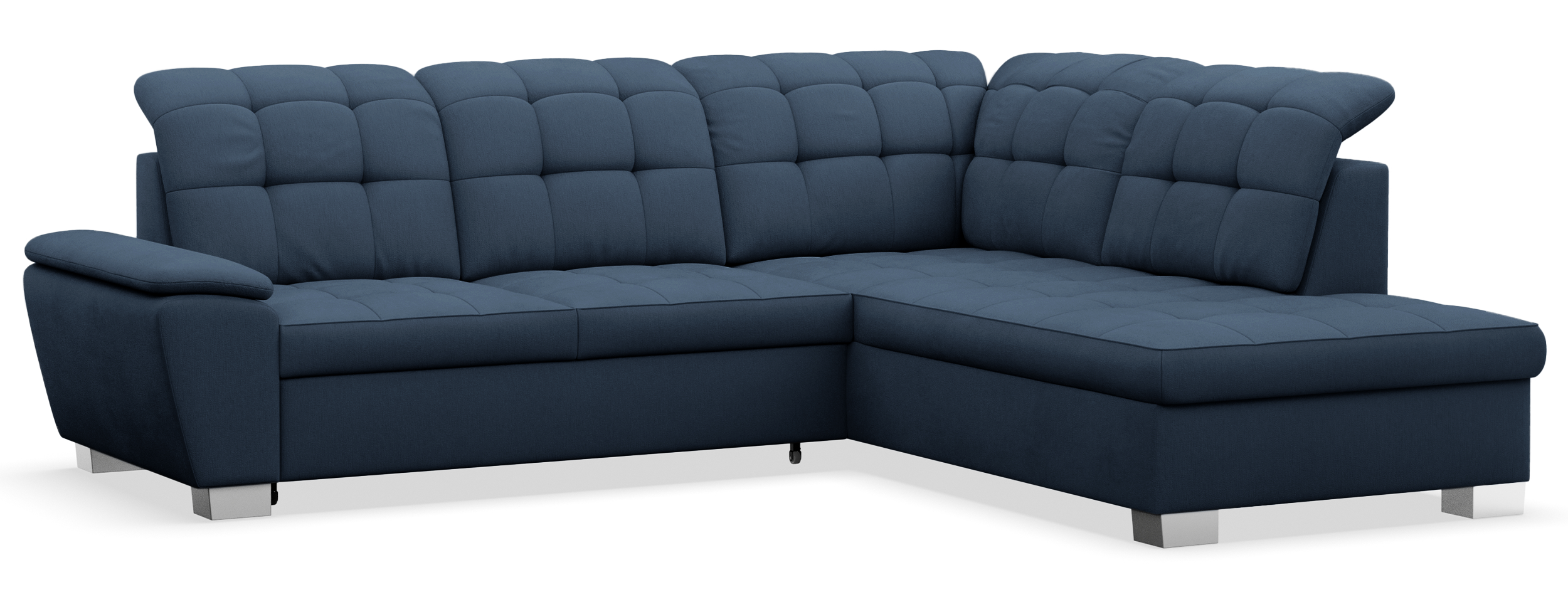 Ecksofa mit Schlaffunktion Jamaal, L-förmig, rechtsseitig, mit Stauraum, marineblaues Geflecht