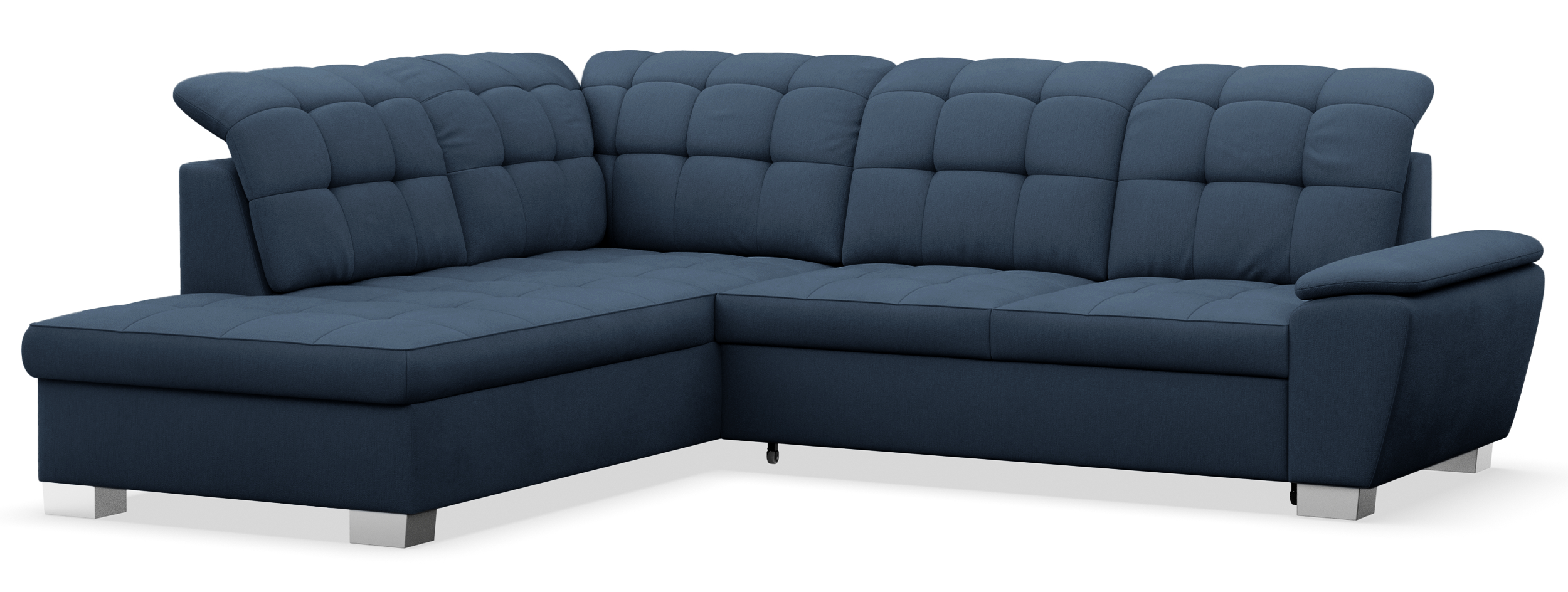 Ecksofa mit Schlaffunktion Jamaal, L-förmig, linksseitig, mit Stauraum, marineblaues Geflecht