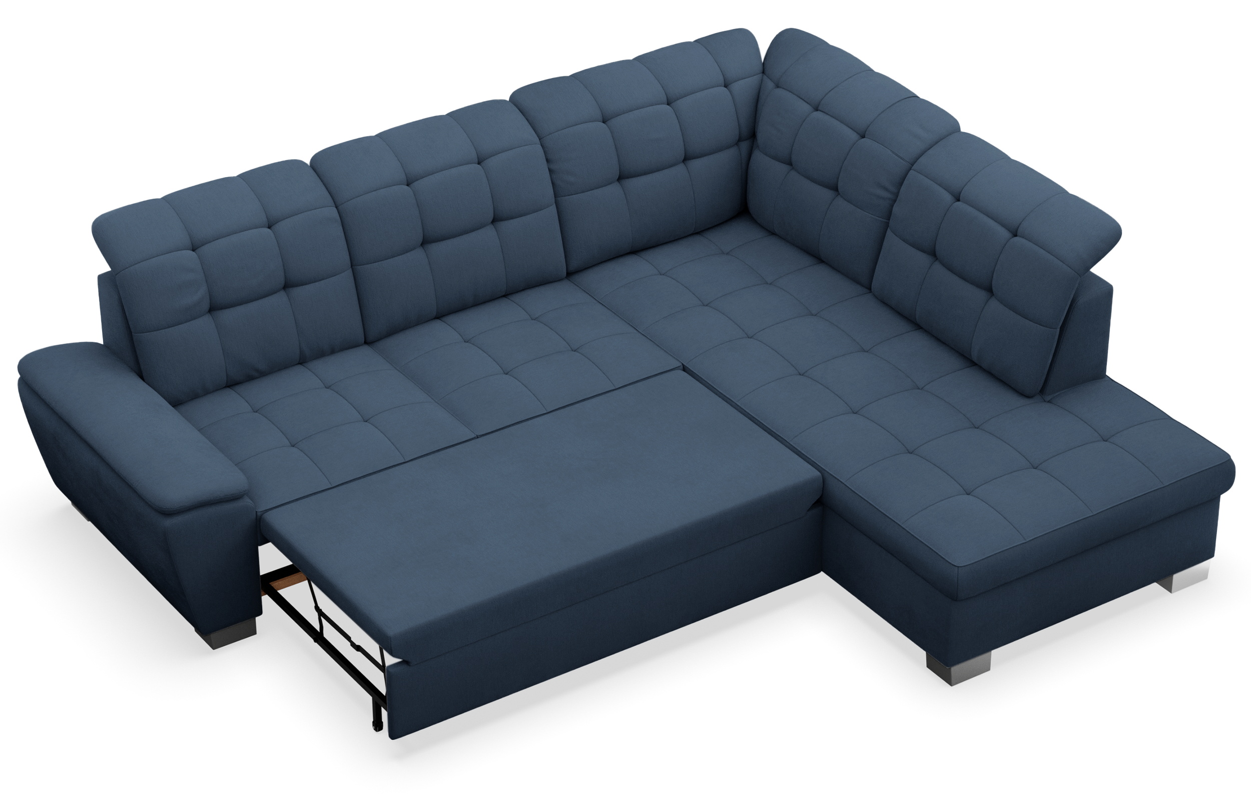 Ecksofa mit Schlaffunktion Jamaal, L-förmig, rechtsseitig, mit Stauraum, marineblaues Geflecht