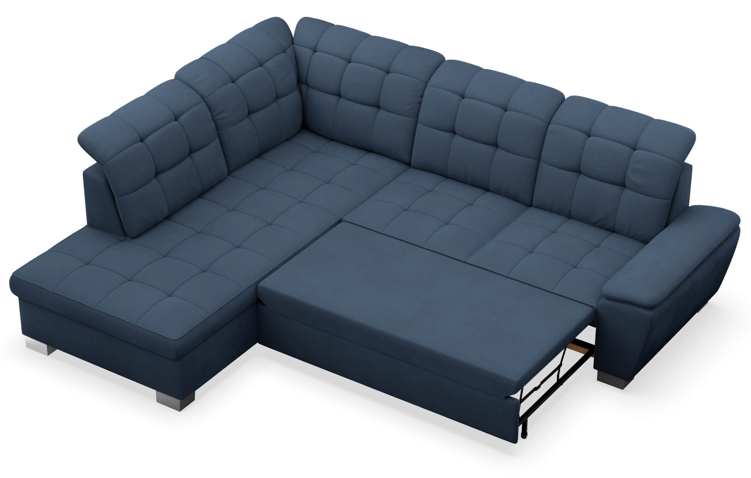Ecksofa mit Schlaffunktion Jamaal, L-förmig, linksseitig, mit Stauraum, marineblaues Geflecht