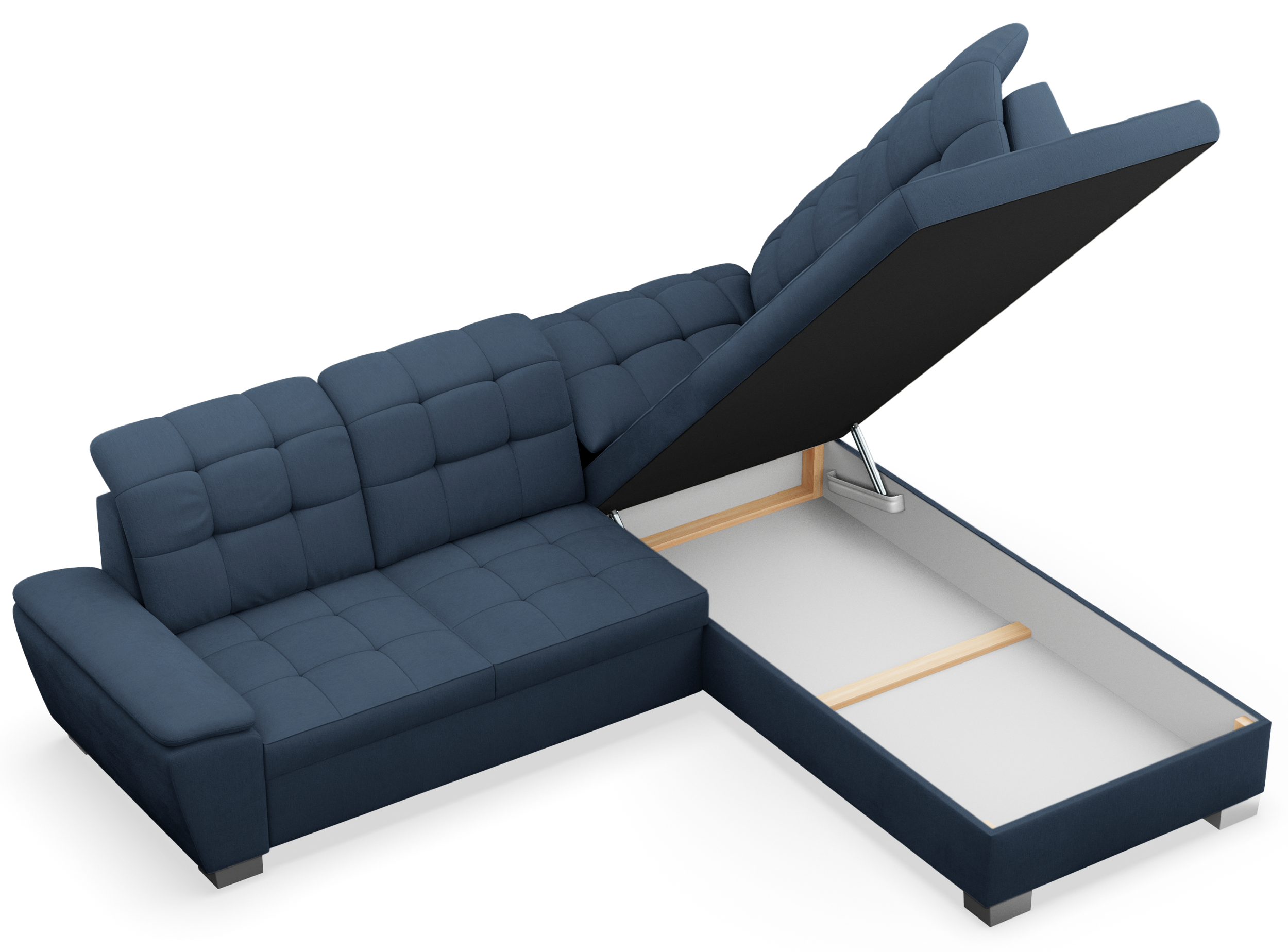 Ecksofa mit Schlaffunktion Jamaal, L-förmig, rechtsseitig, mit Stauraum, marineblaues Geflecht