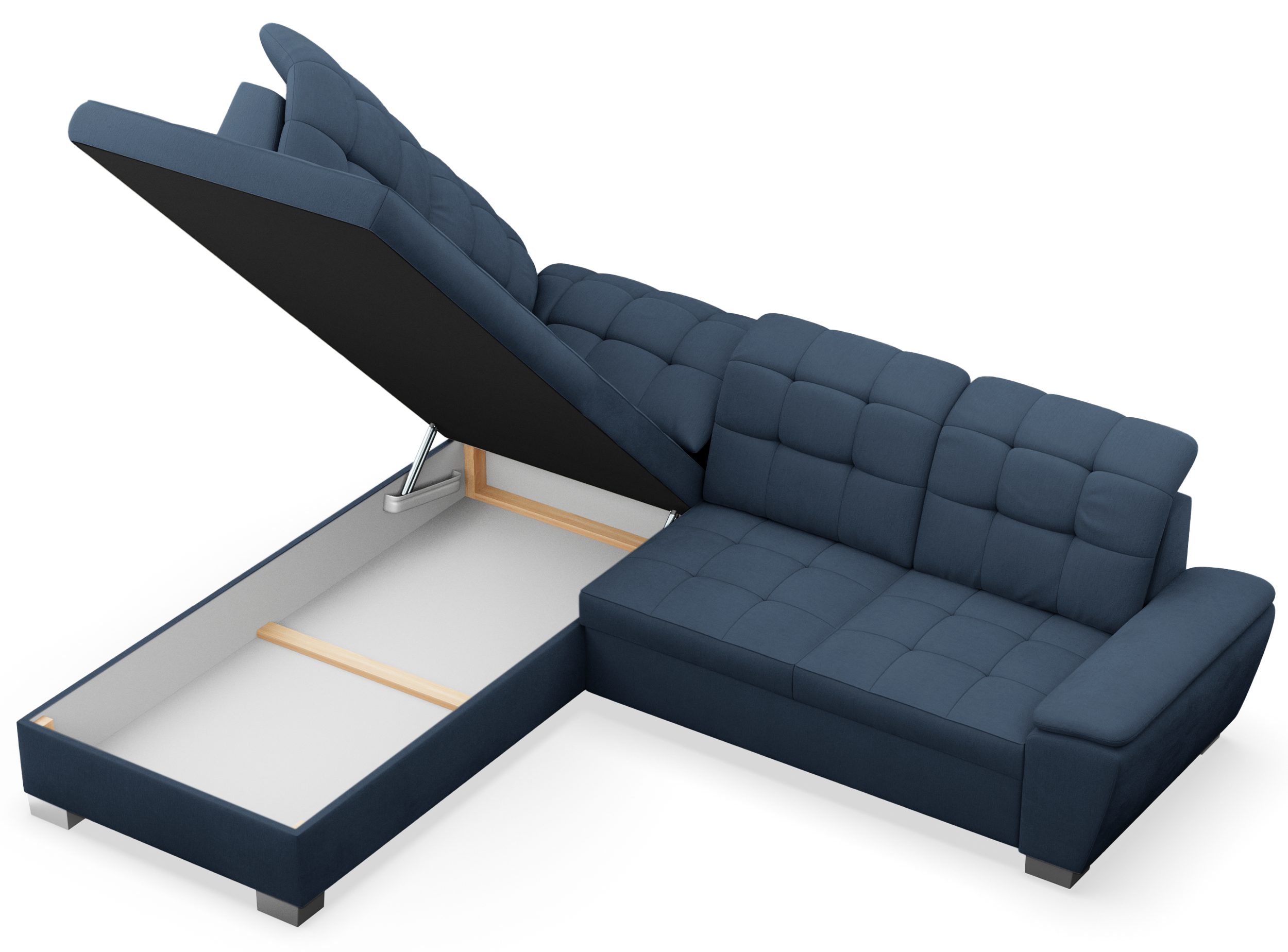 Ecksofa mit Schlaffunktion Jamaal, L-förmig, linksseitig, mit Stauraum, marineblaues Geflecht